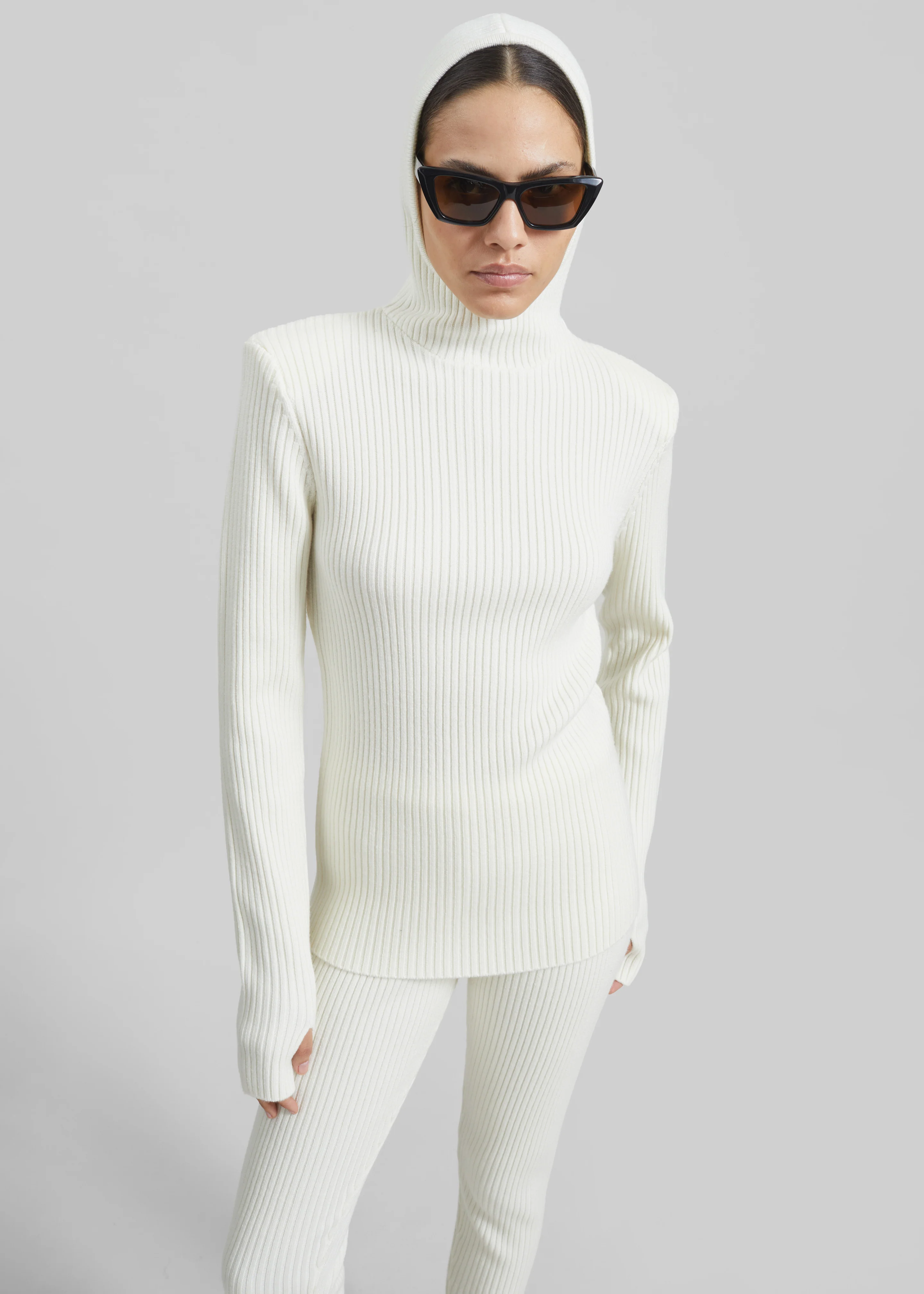 Larice Hooded Knit Top - White - Image 7