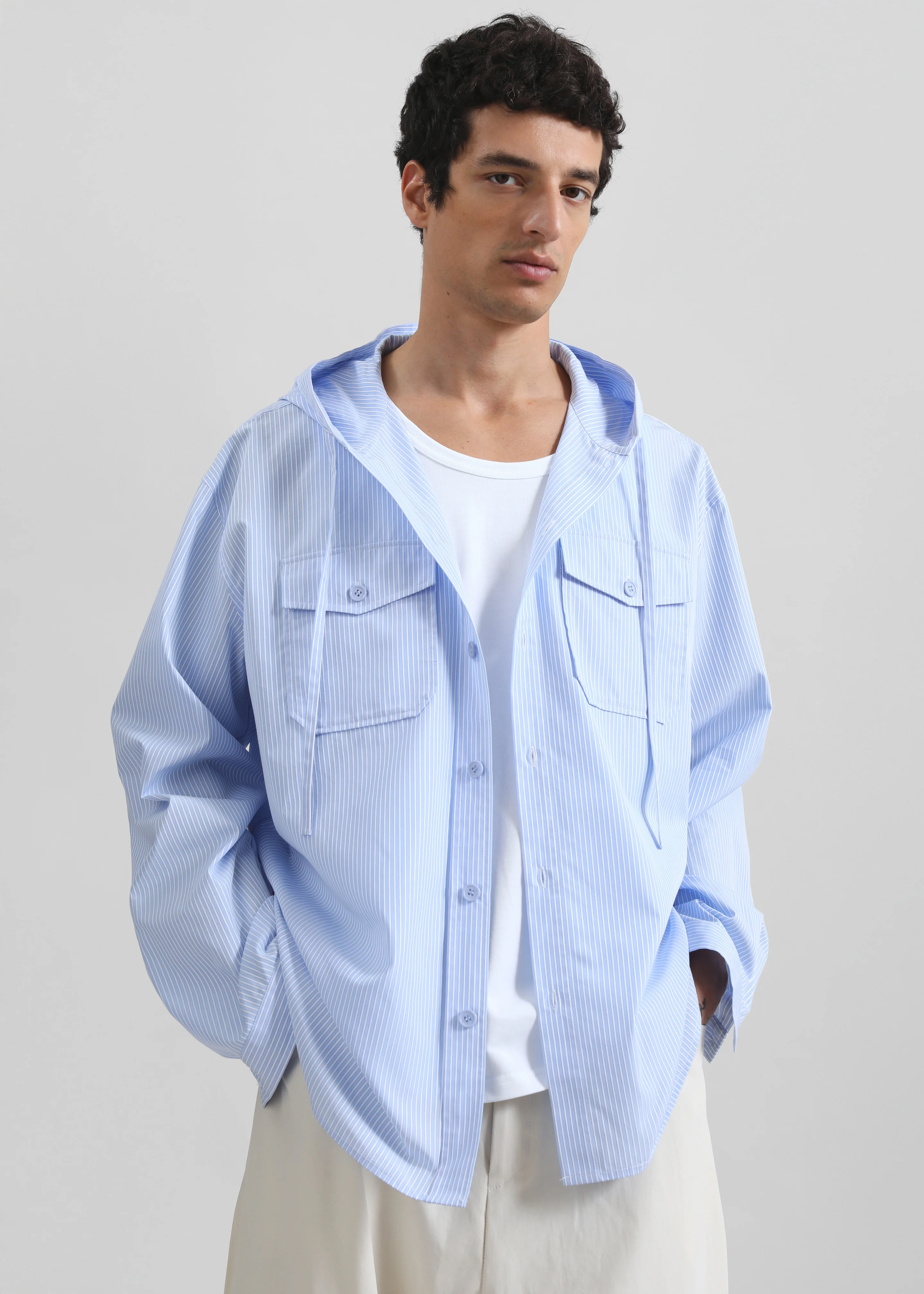 Lars Hooded Striped Jacket - Blue/White Stripe - Image 2