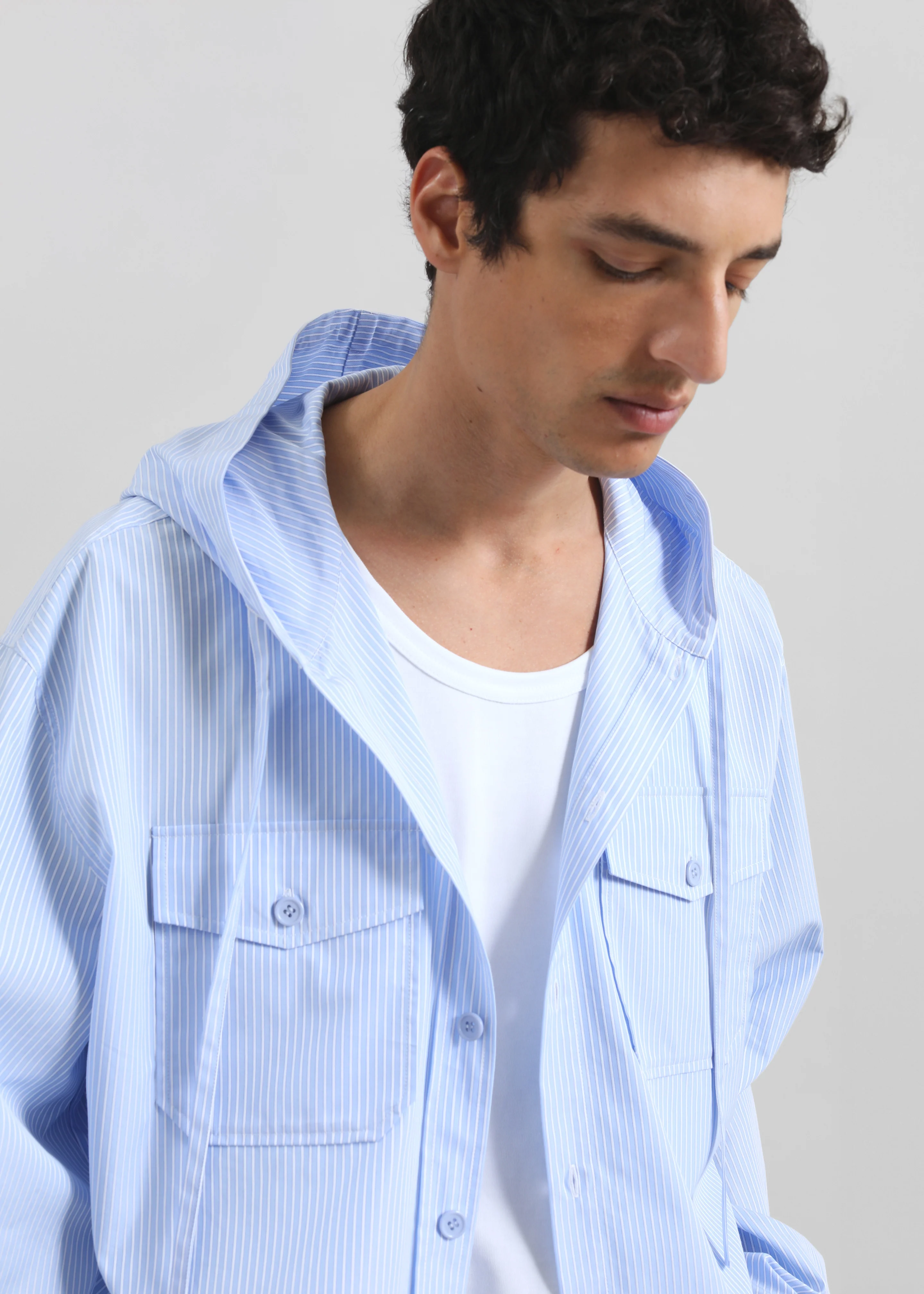 Lars Hooded Striped Jacket - Blue/White Stripe - Image 7