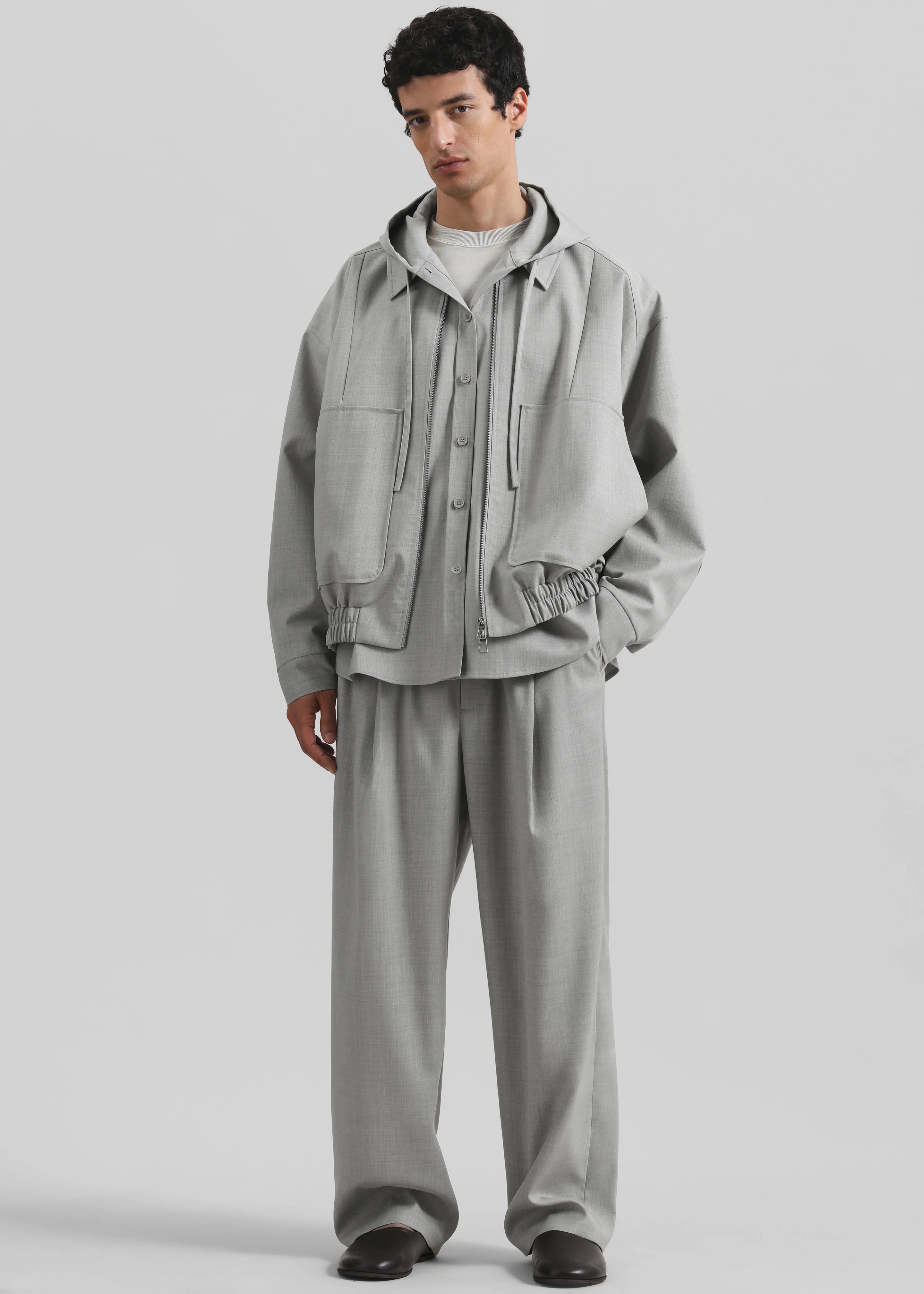 Lars Textured Hooded Jacket - Greige Melange - Image 2