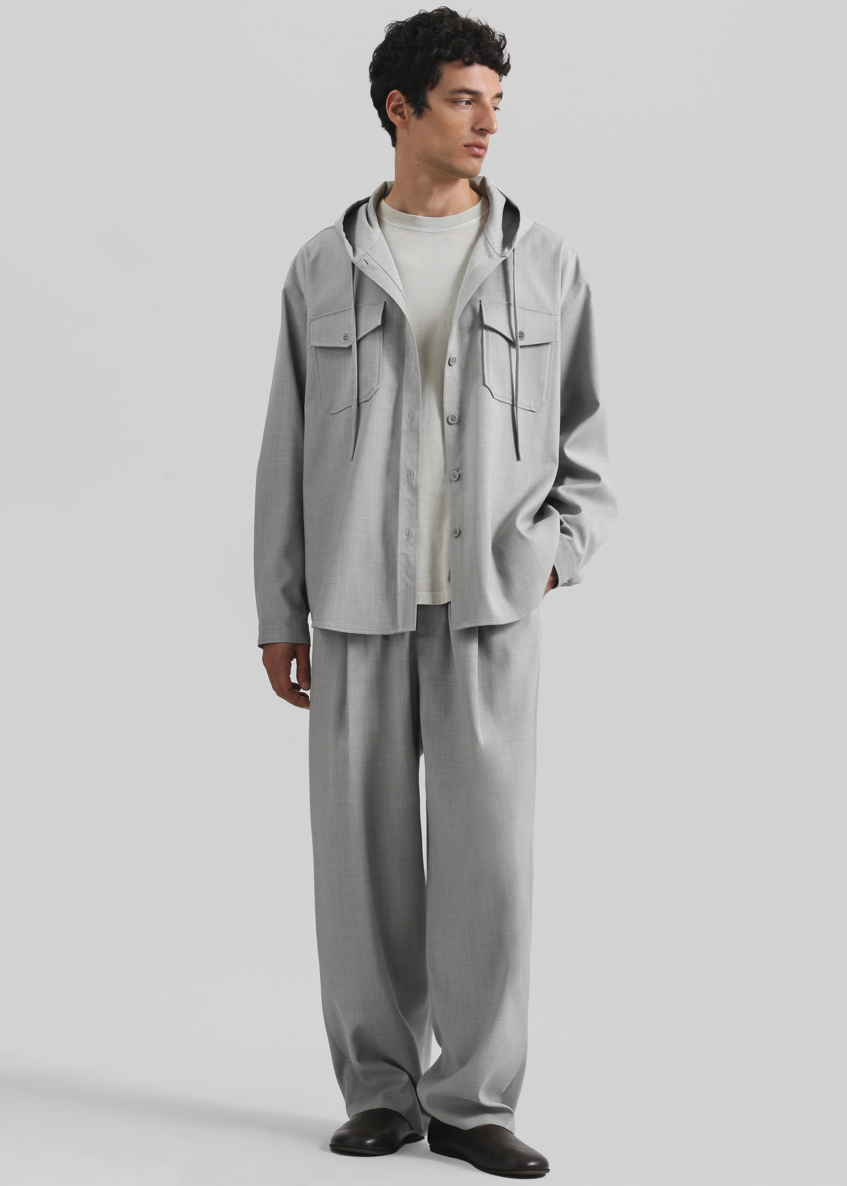 Lars Textured Hooded Jacket - Greige Melange - Image 5