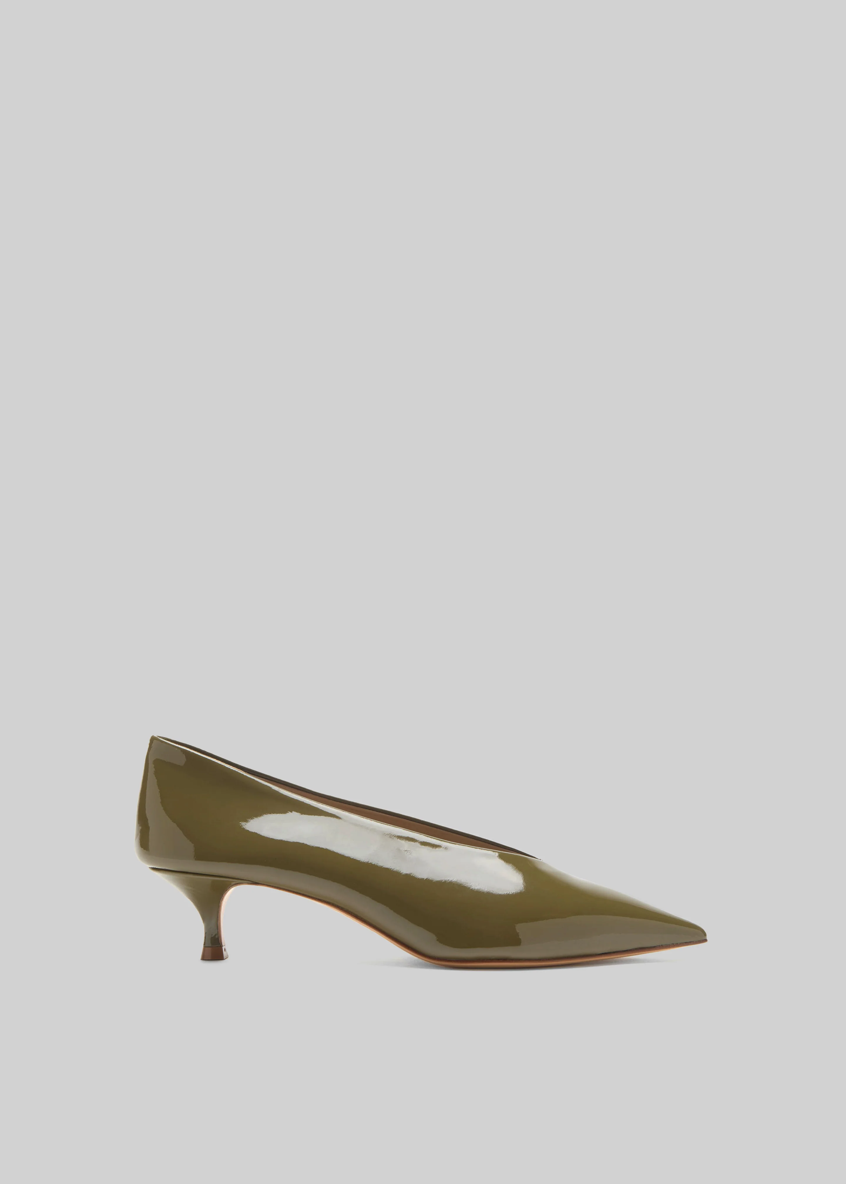Le Monde Beryl Babouche Kitten Heels Vernice Leather - Khaki - Image 3