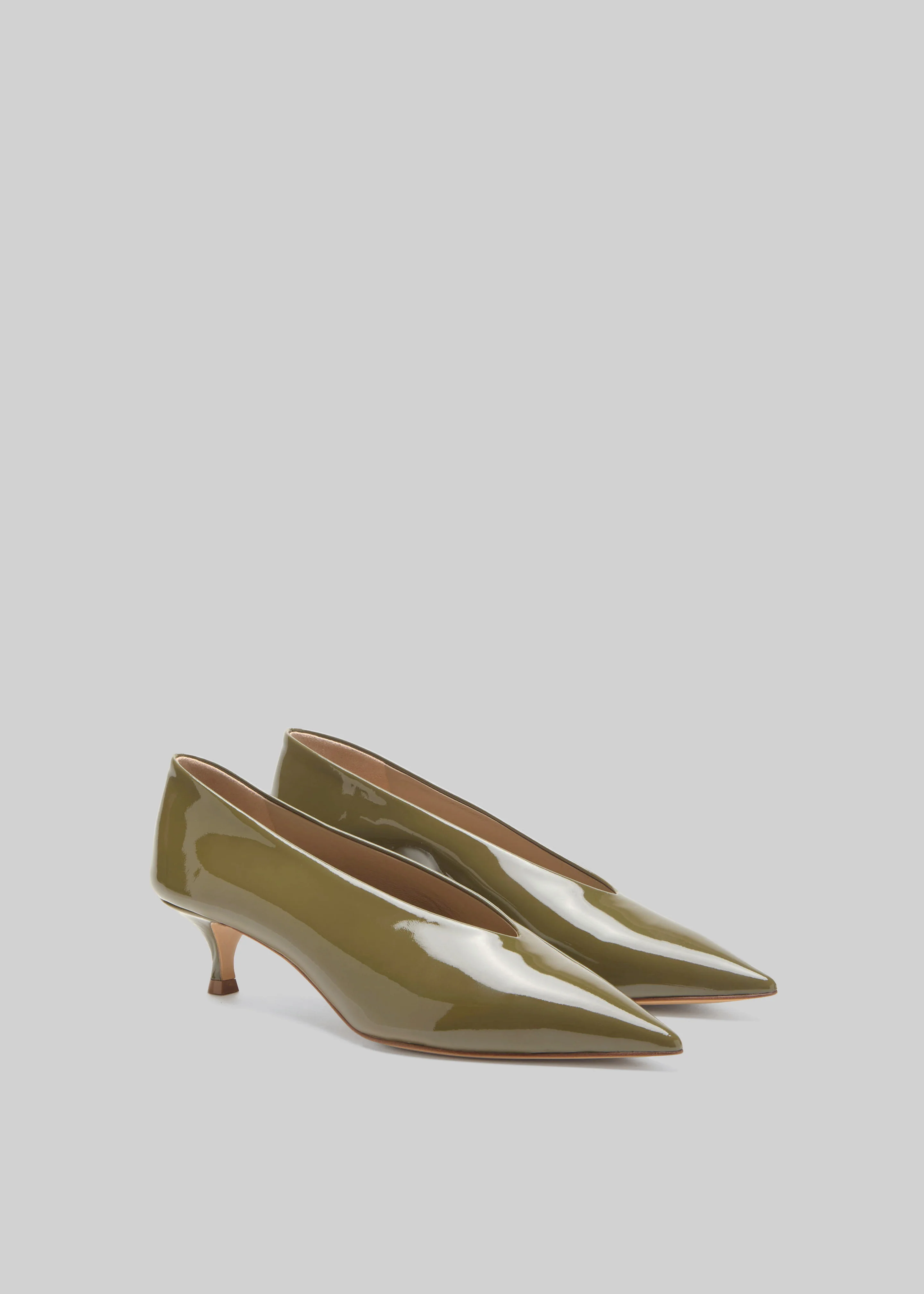 Le Monde Beryl Babouche Kitten Heels Vernice Leather - Khaki - Image 4