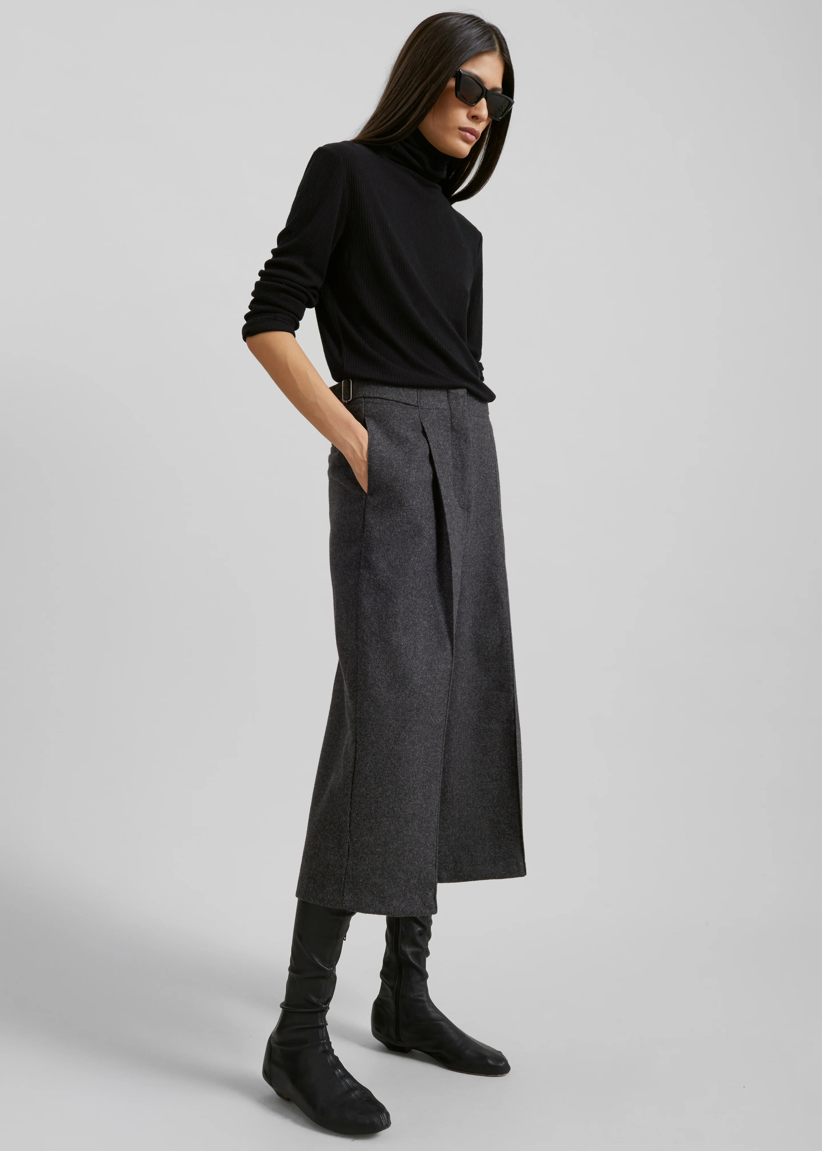 Leher Tailored Wool Culottes - Charcoal - Image 6