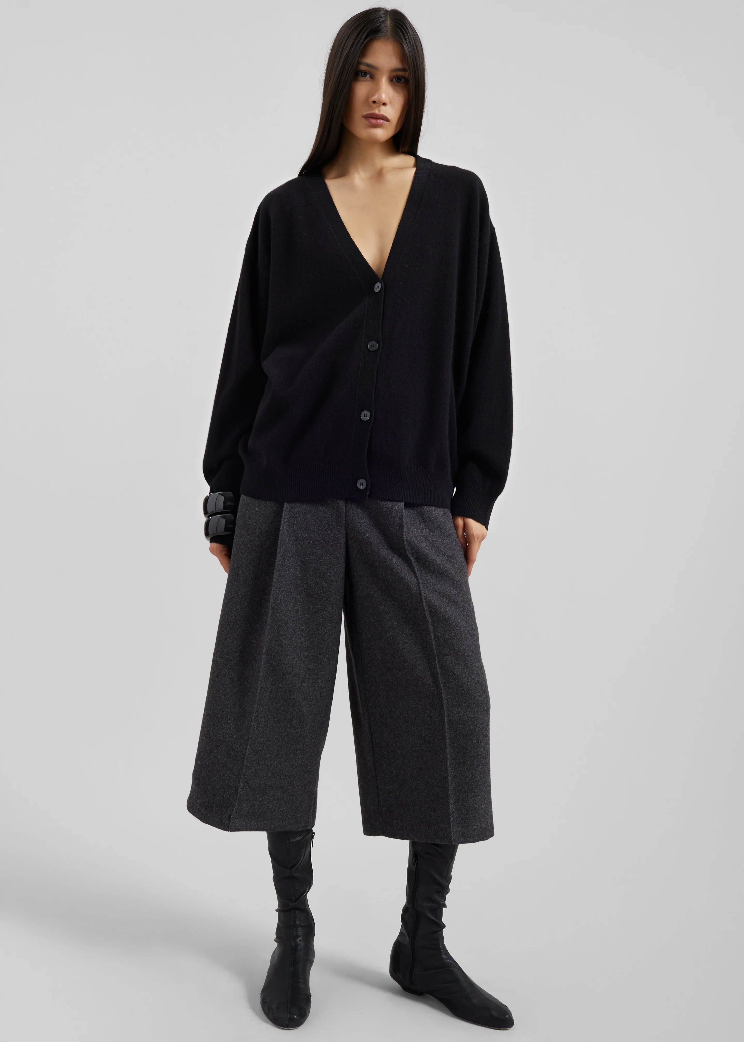 Leher Tailored Wool Culottes - Charcoal - Image 8