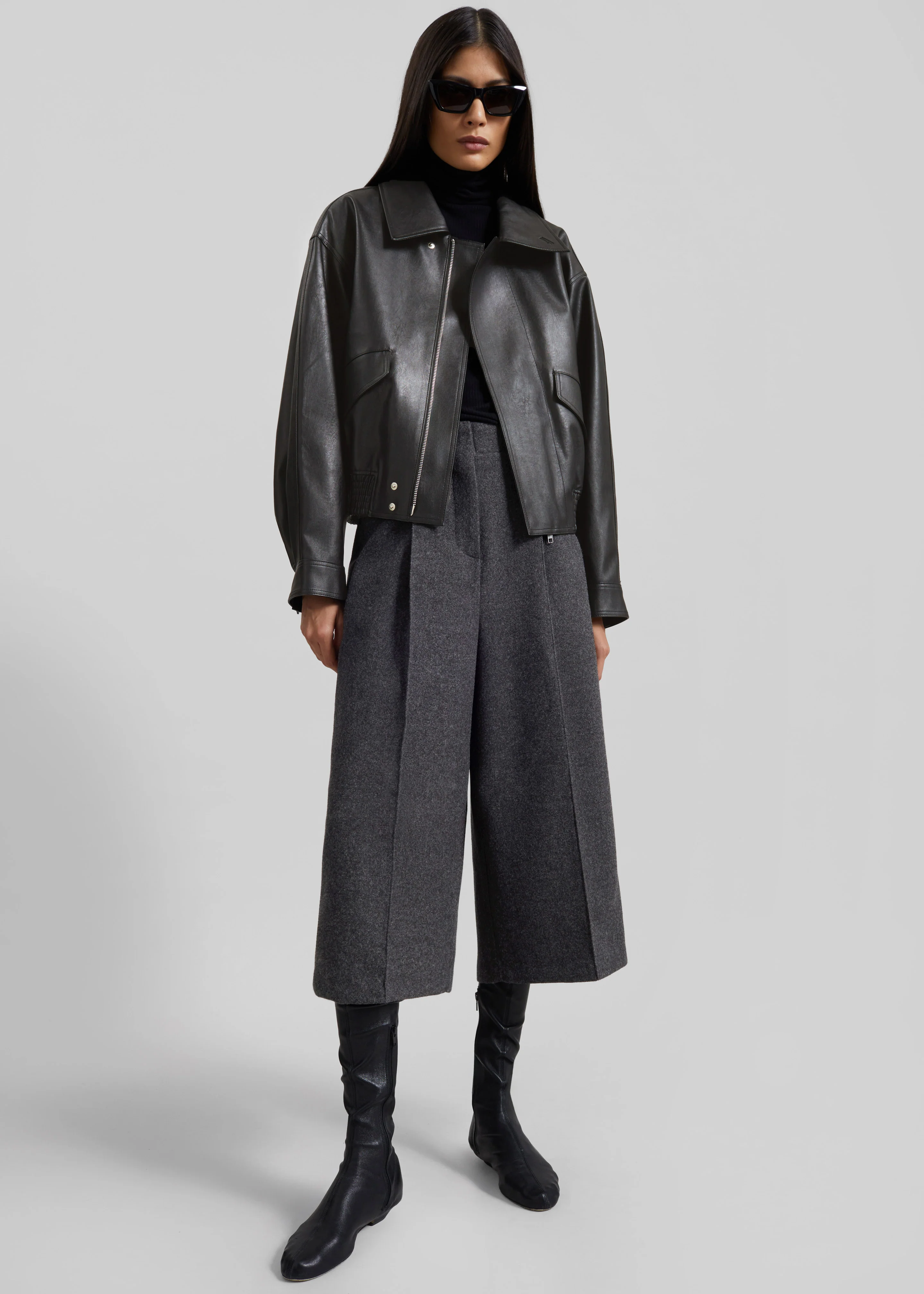 Leher Tailored Wool Culottes - Charcoal - Image 9