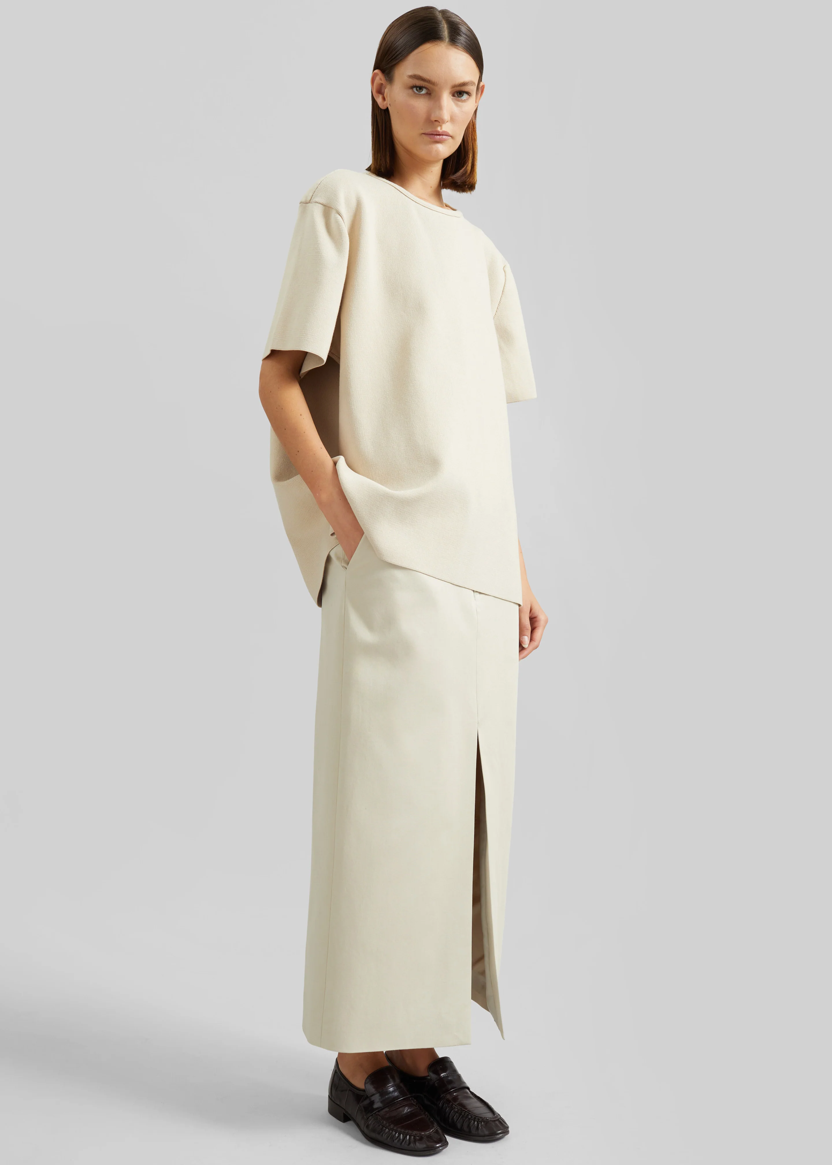 Leni Knit Oversized Top - Beige