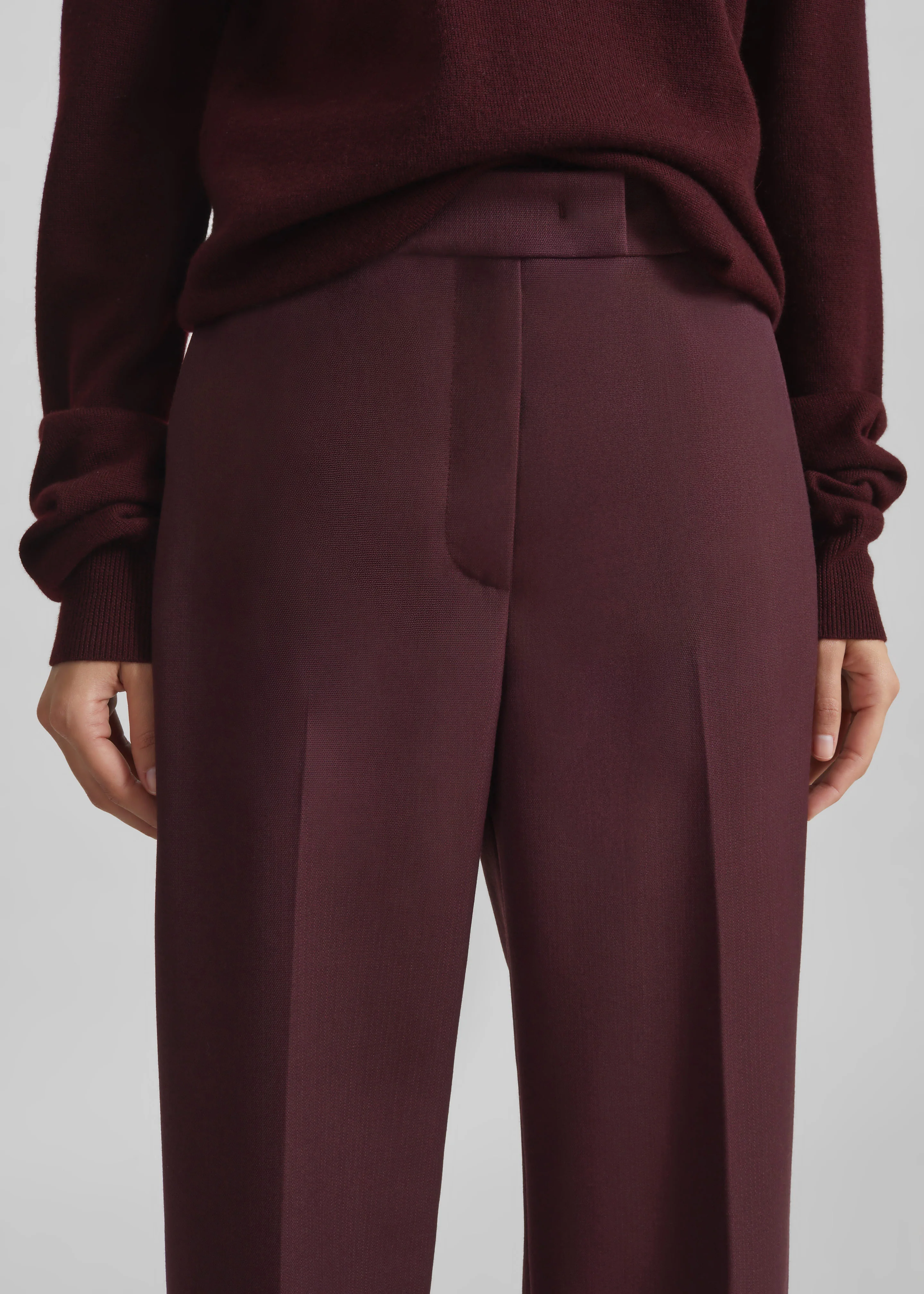 Lenora Wool Straight Trousers - Burgundy - Image 3