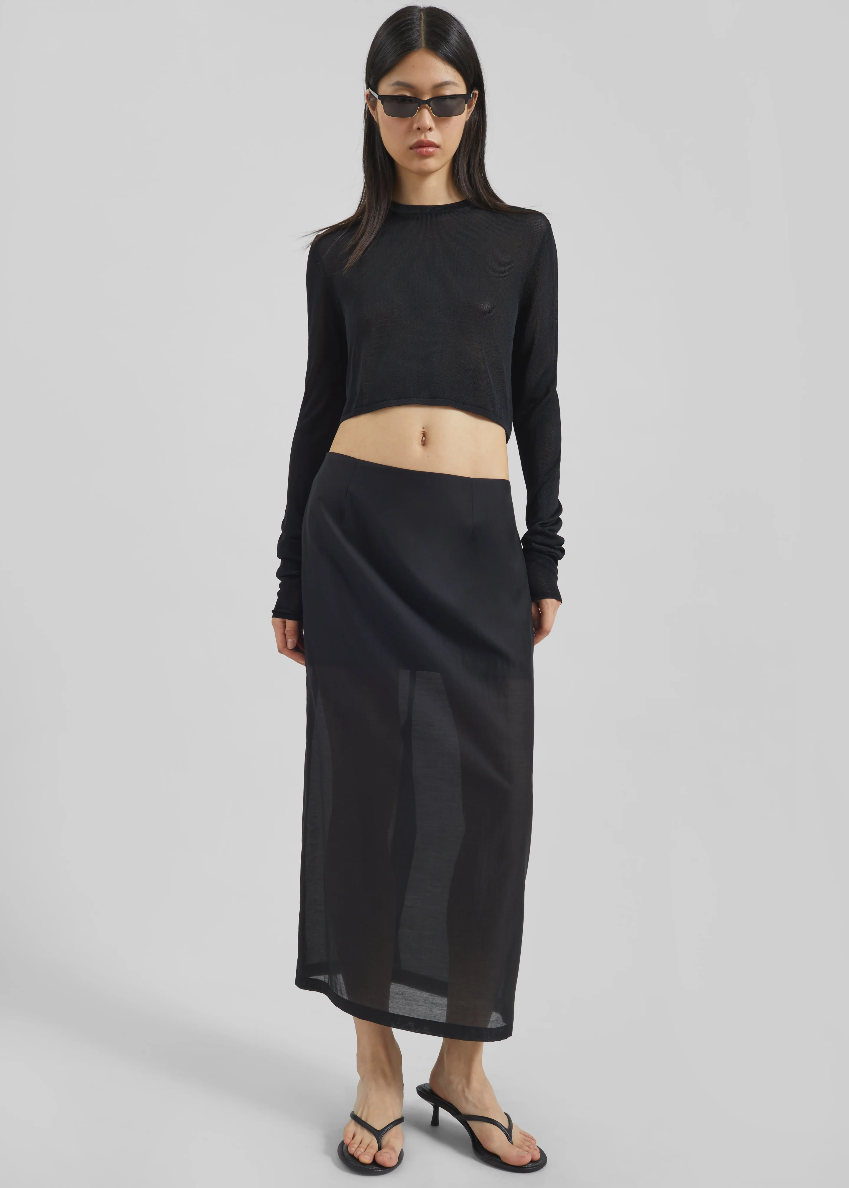 Lenore Semi Sheer Midi Skirt - Black - Image 3