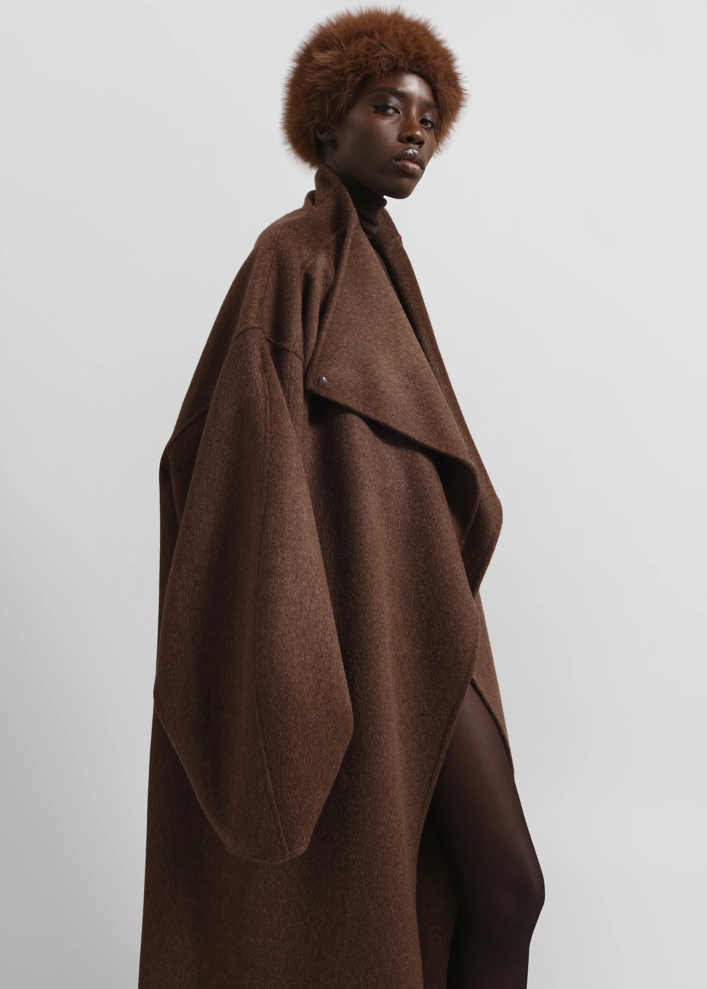 Leroy Funnel Neck Wool Coat - Brown Melange - Image 2