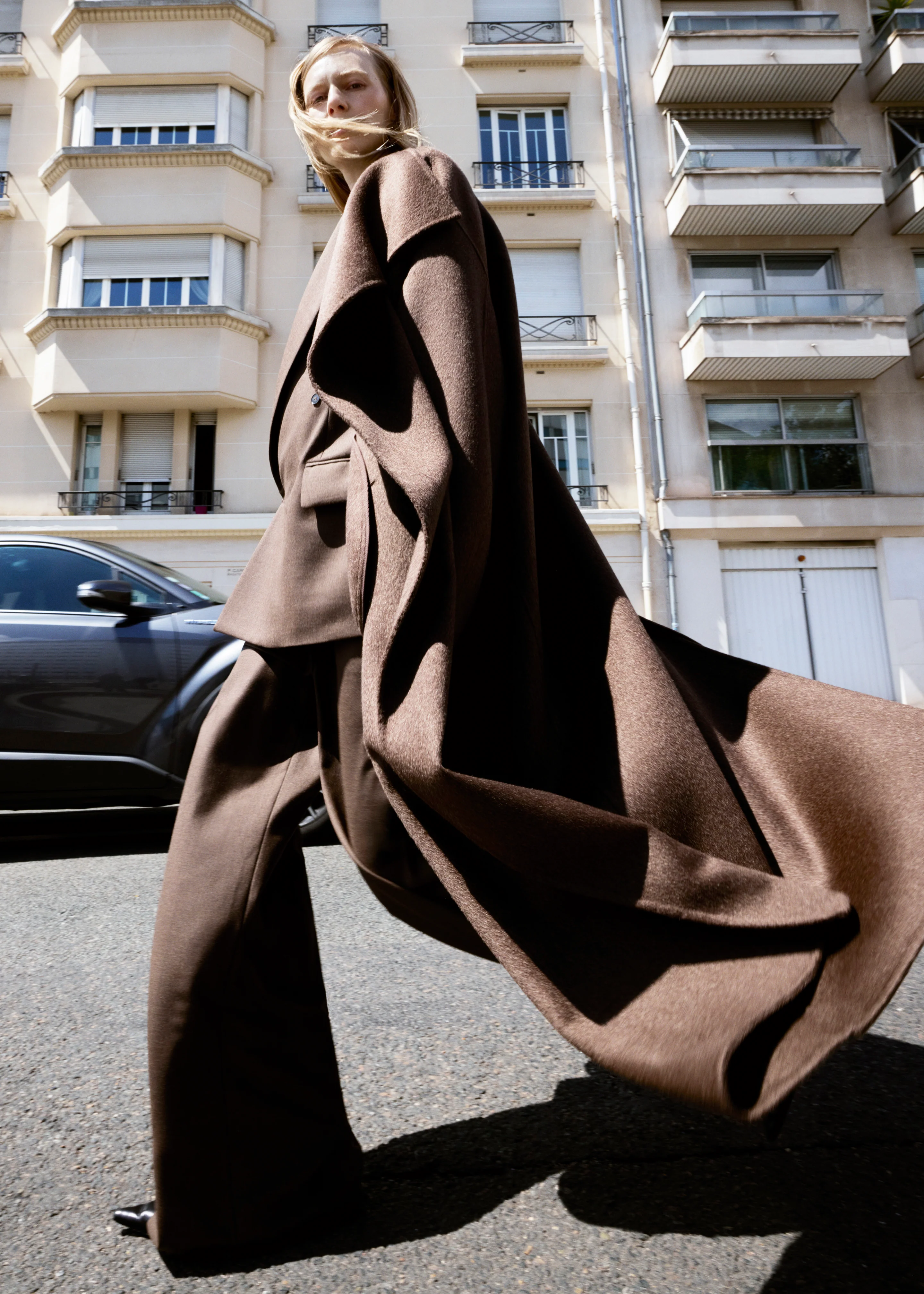 Leroy Funnel Neck Wool Coat - Brown Melange - Image 3