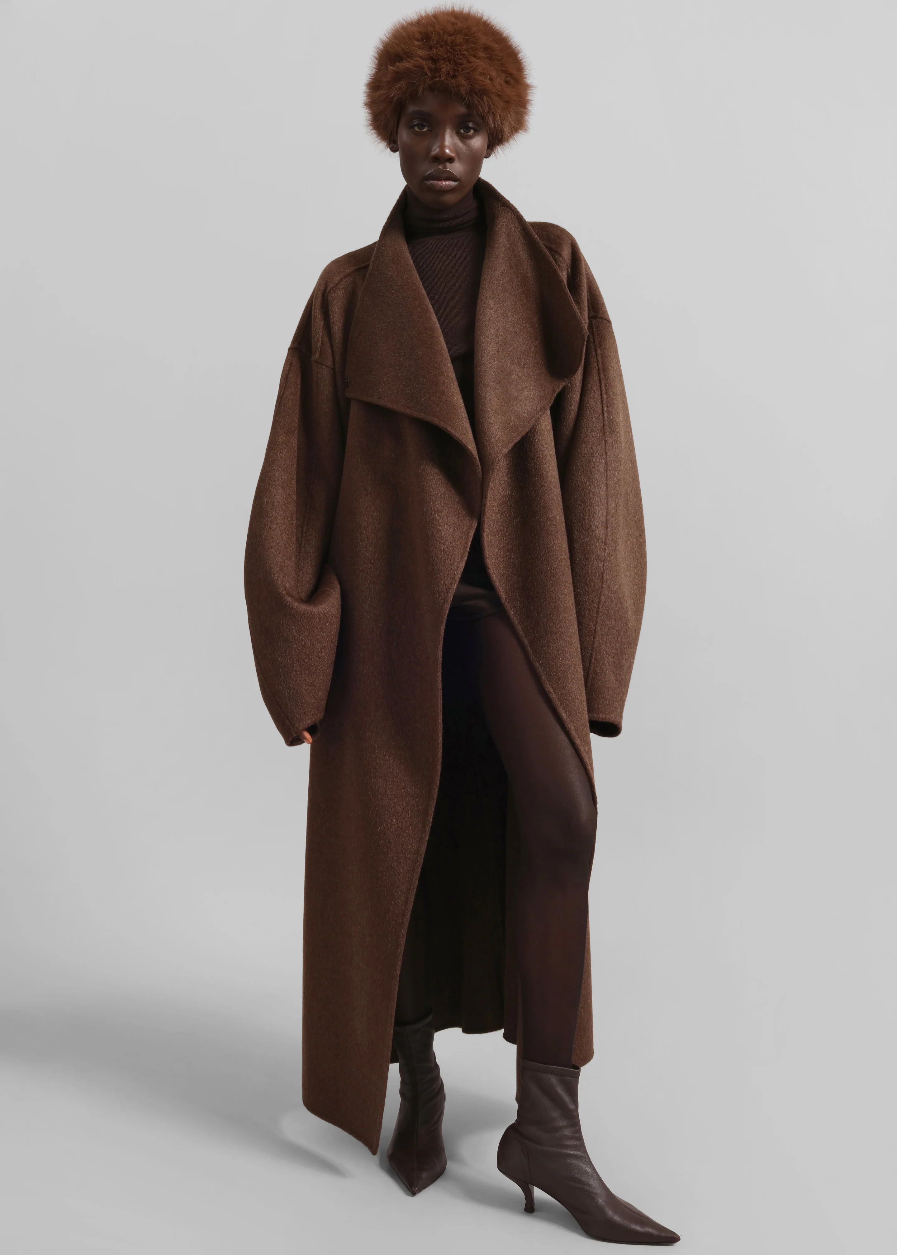 Leroy Funnel Neck Wool Coat - Brown Melange - Image 4