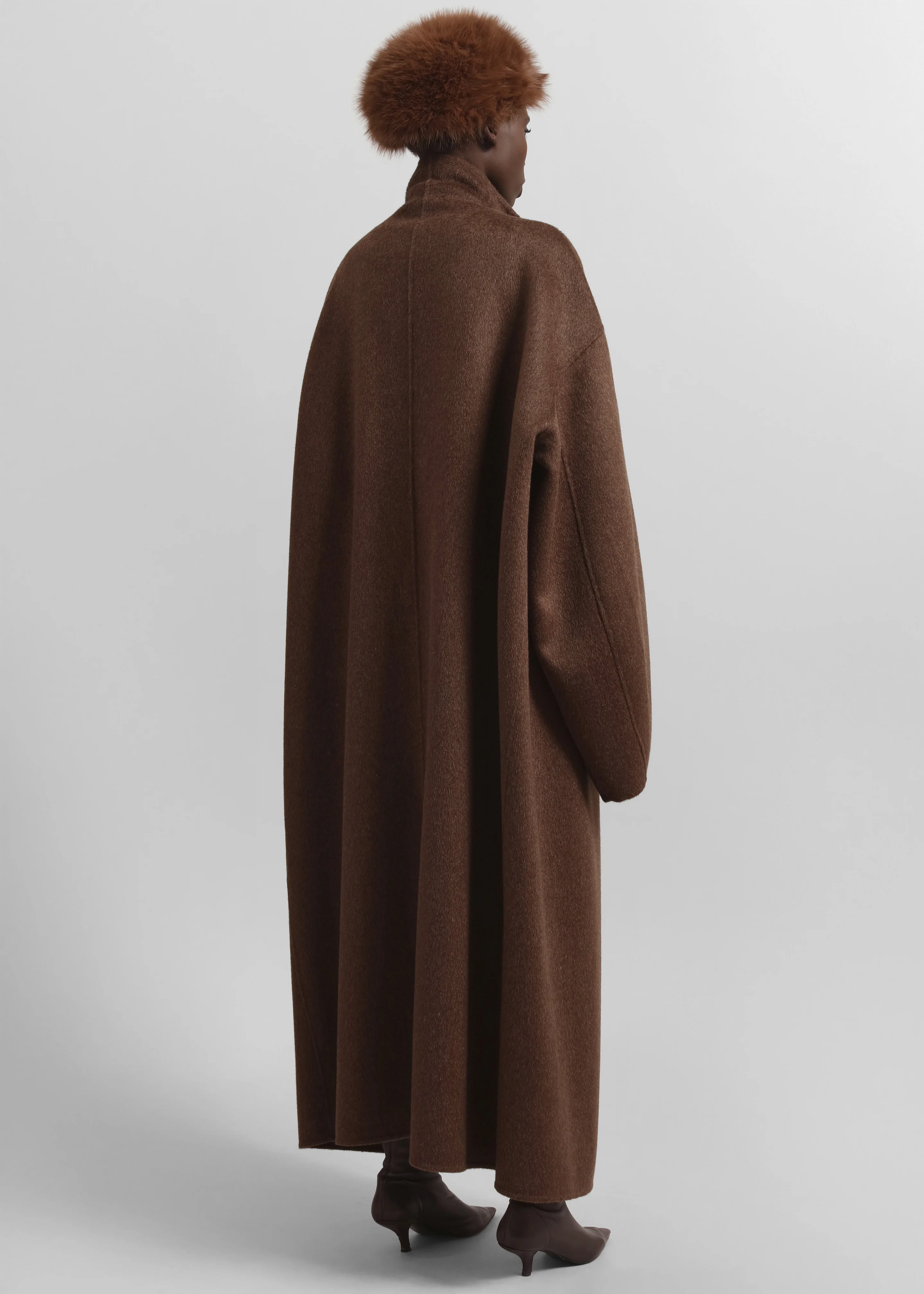 Leroy Funnel Neck Wool Coat - Brown Melange - Image 6