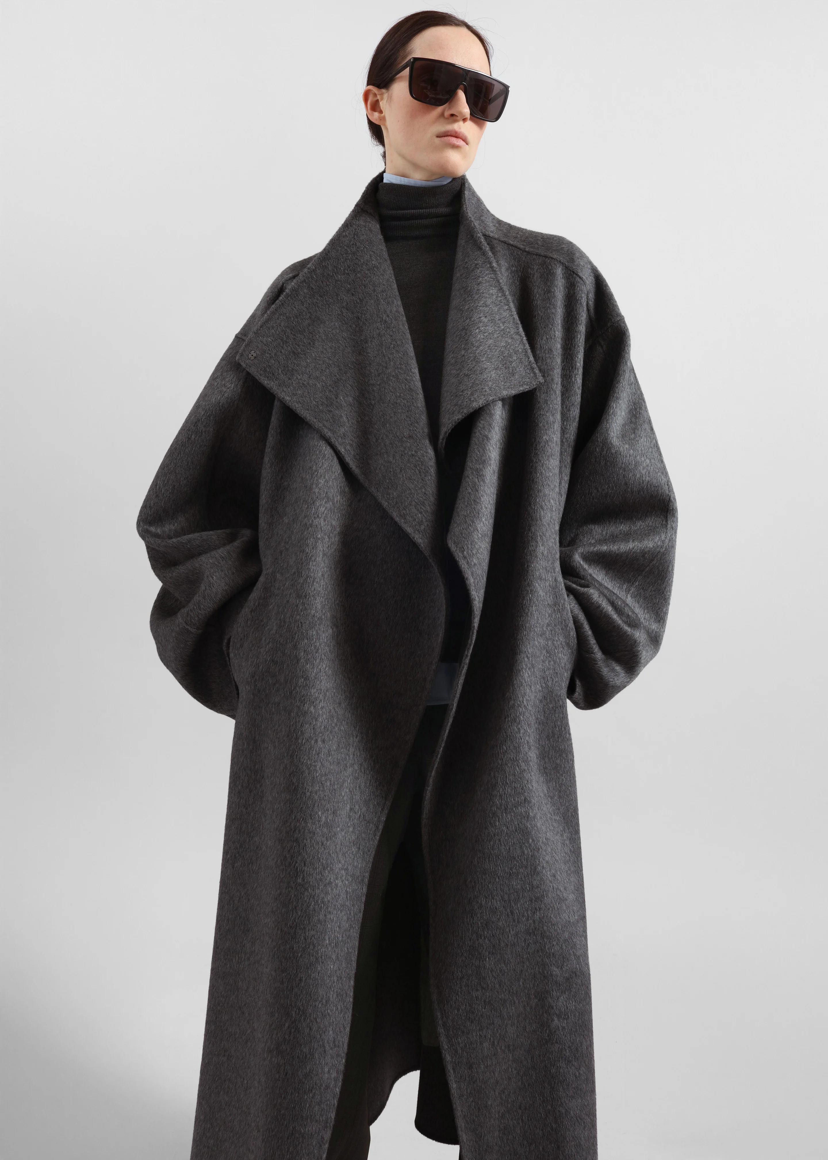 Leroy Funnel Neck Wool Coat - Dark Grey Melange - Image 2