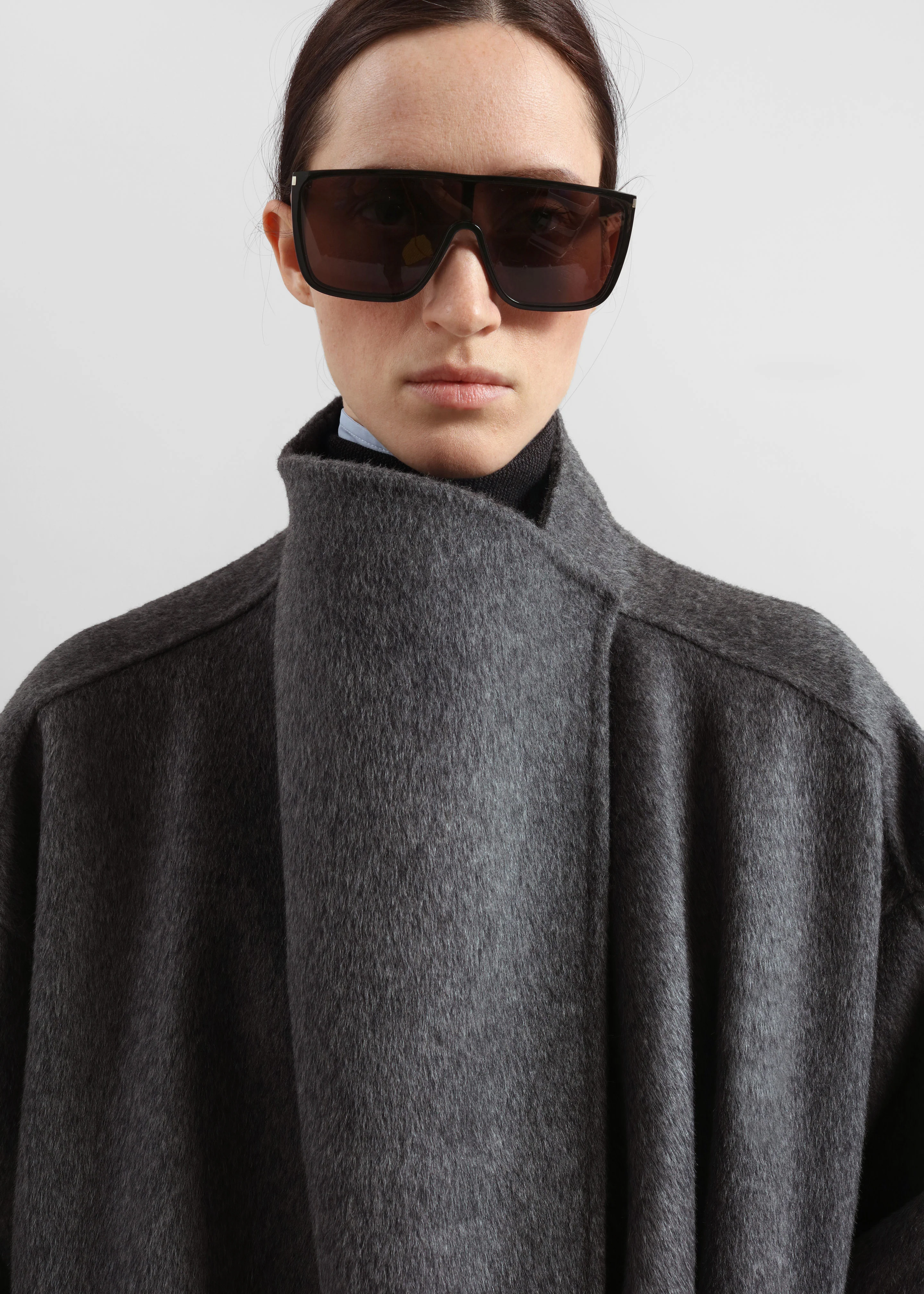Leroy Funnel Neck Wool Coat - Dark Grey Melange - Image 5