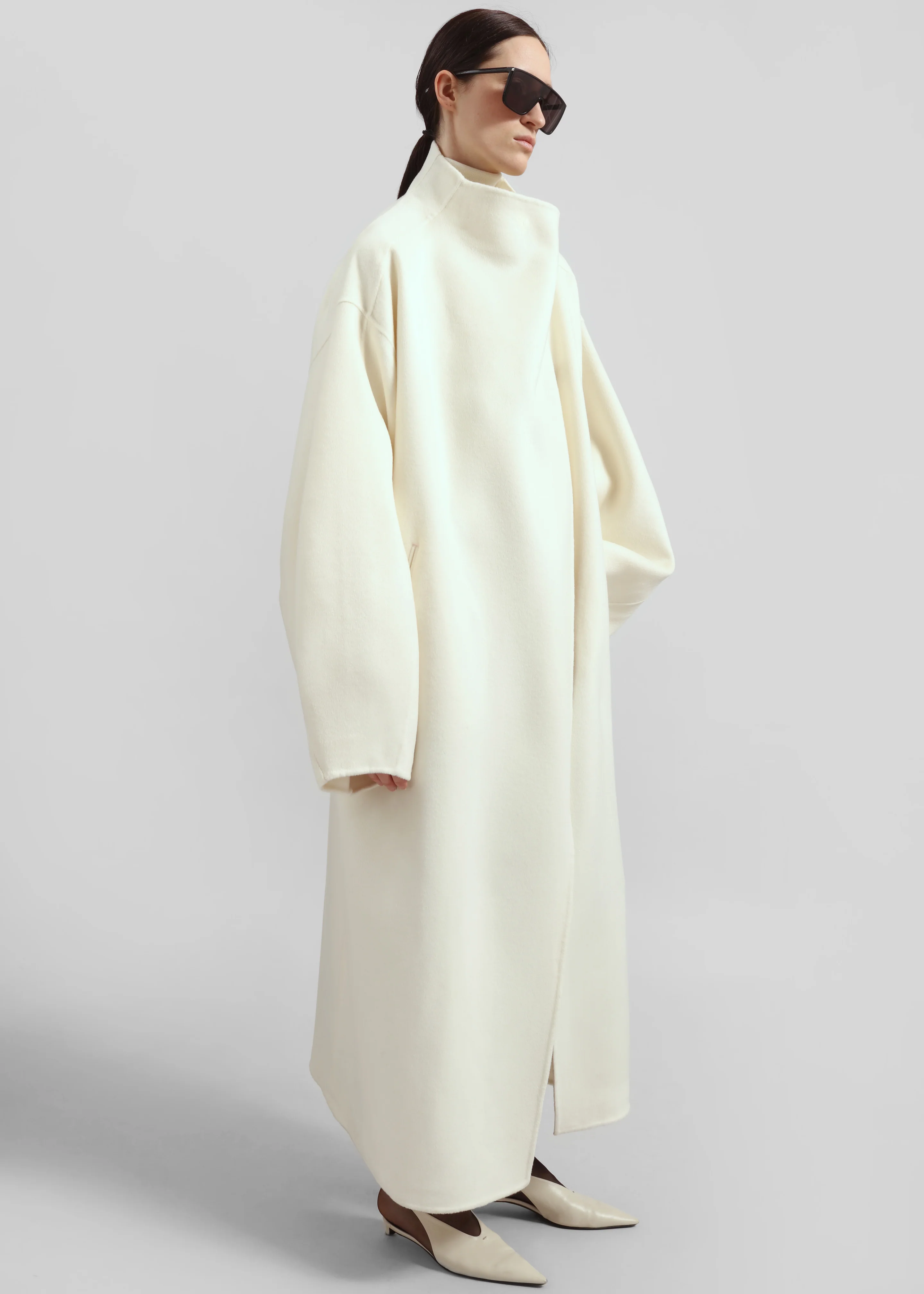 Leroy Funnel Neck Wool Coat - White - Image 2