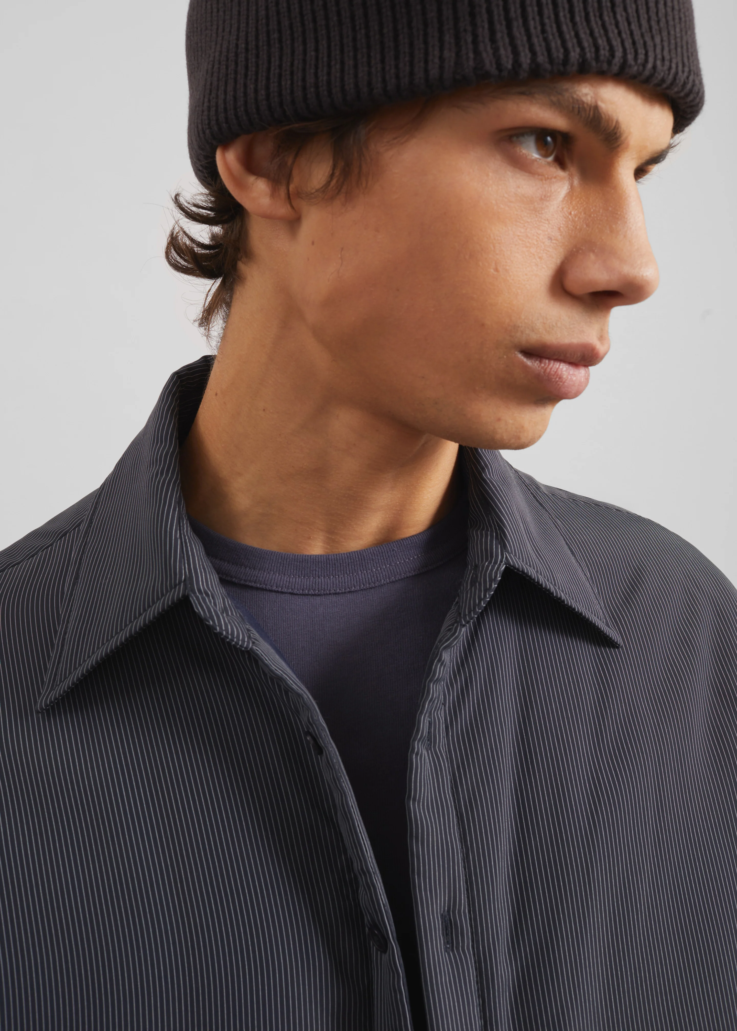 Levidi Padded Overshirt - Navy/White Pinstripe - Image 3