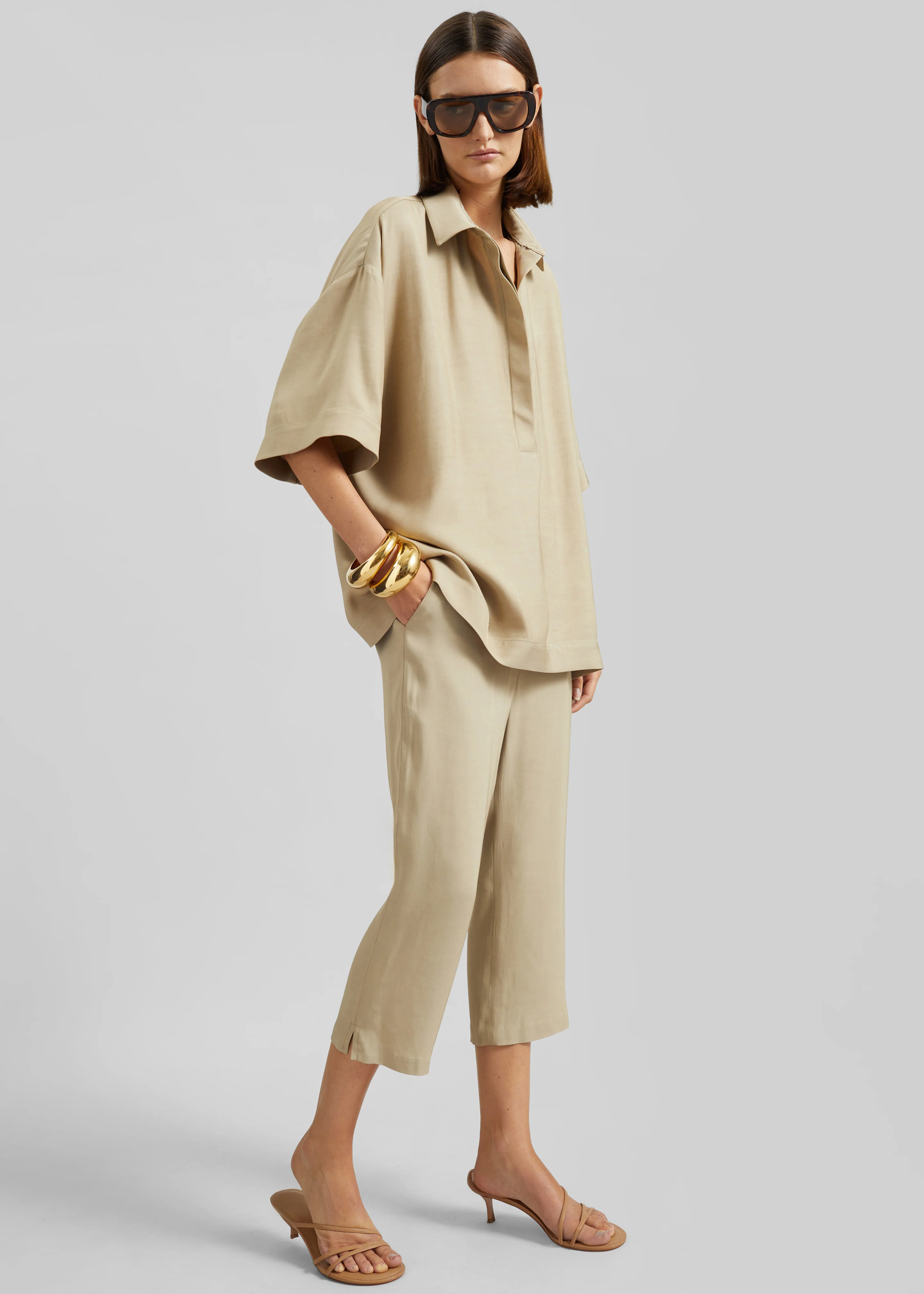 Lior Fluid Capri Pants - Beige - Image 3
