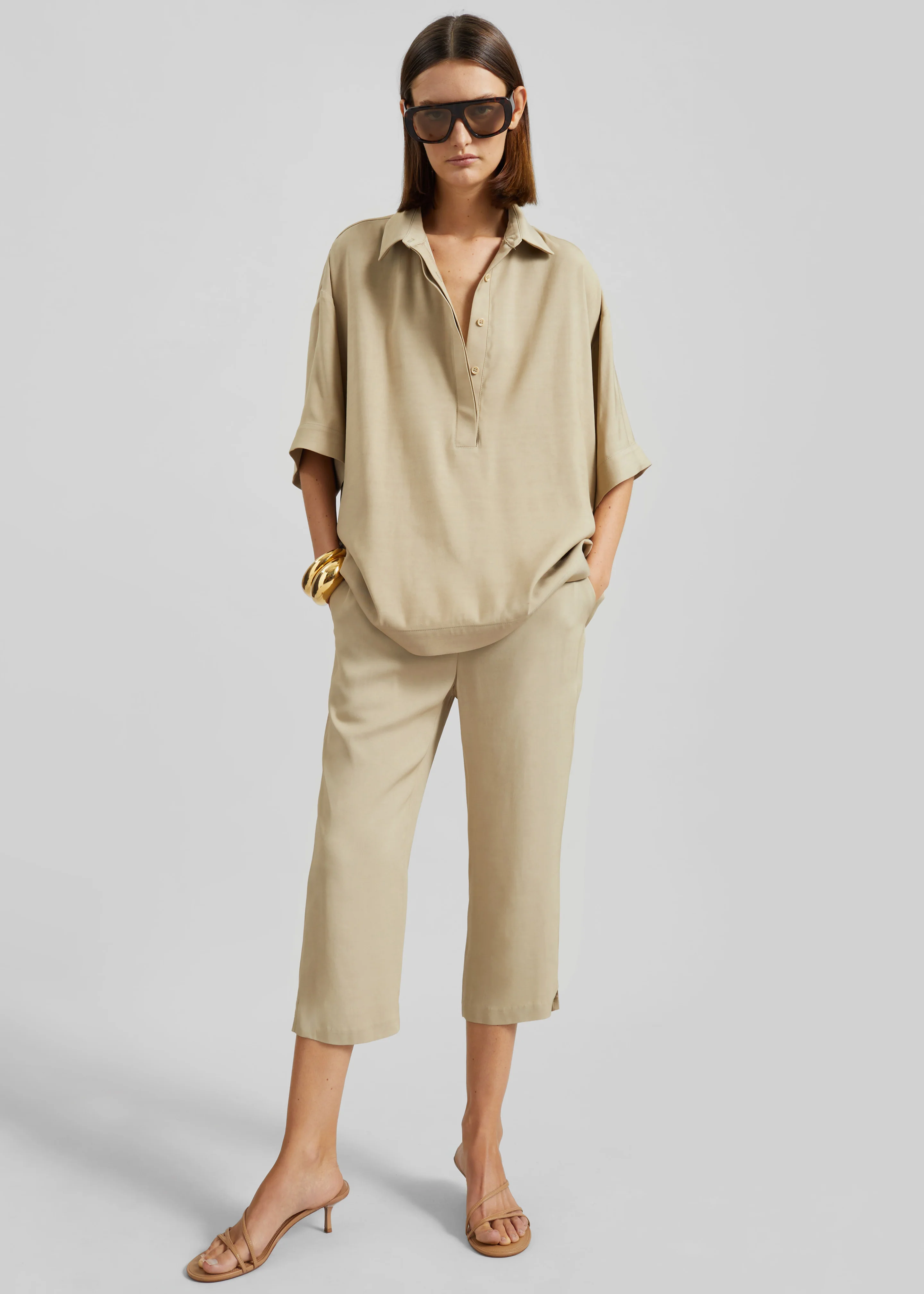 Lior Fluid Capri Pants - Beige - Image 7
