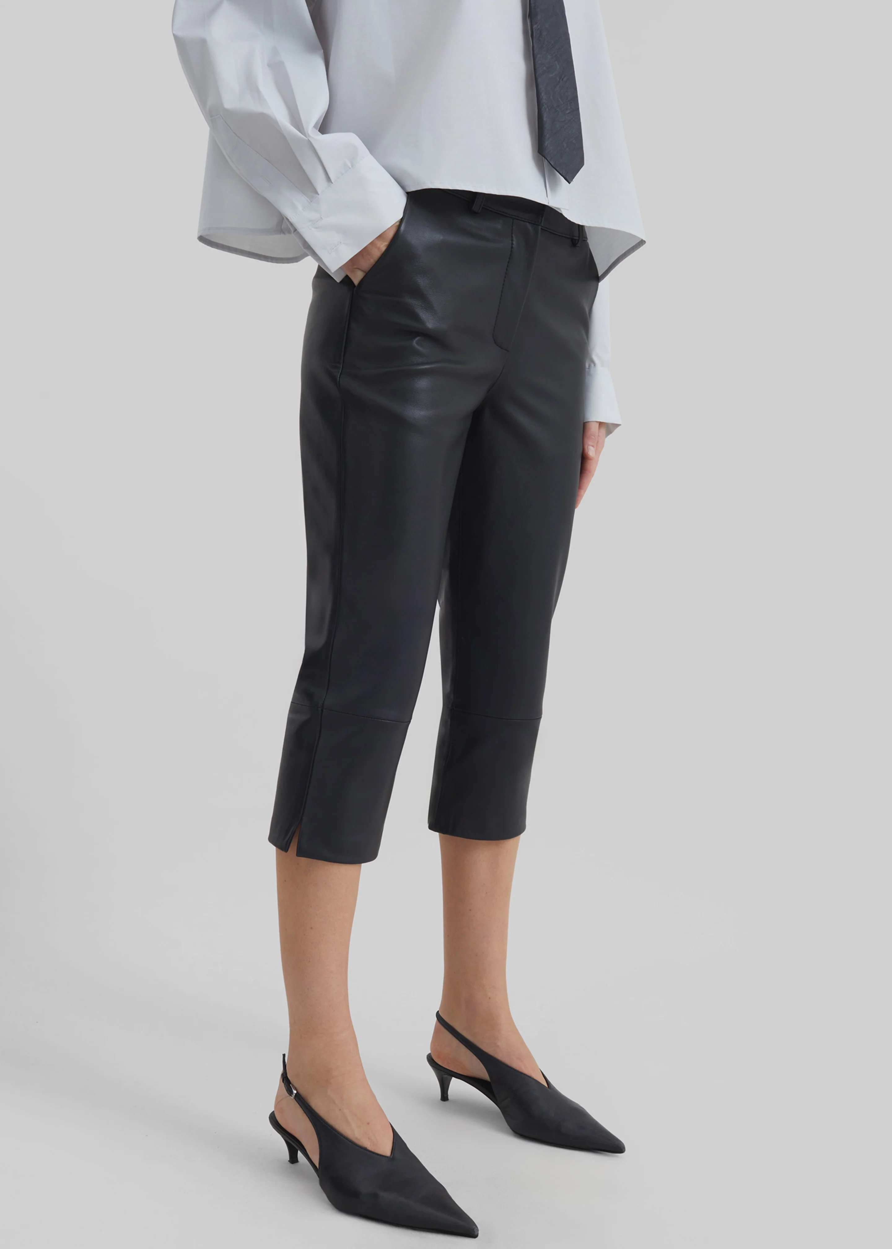 Lior Leather Capri Pants - Black - Image 7