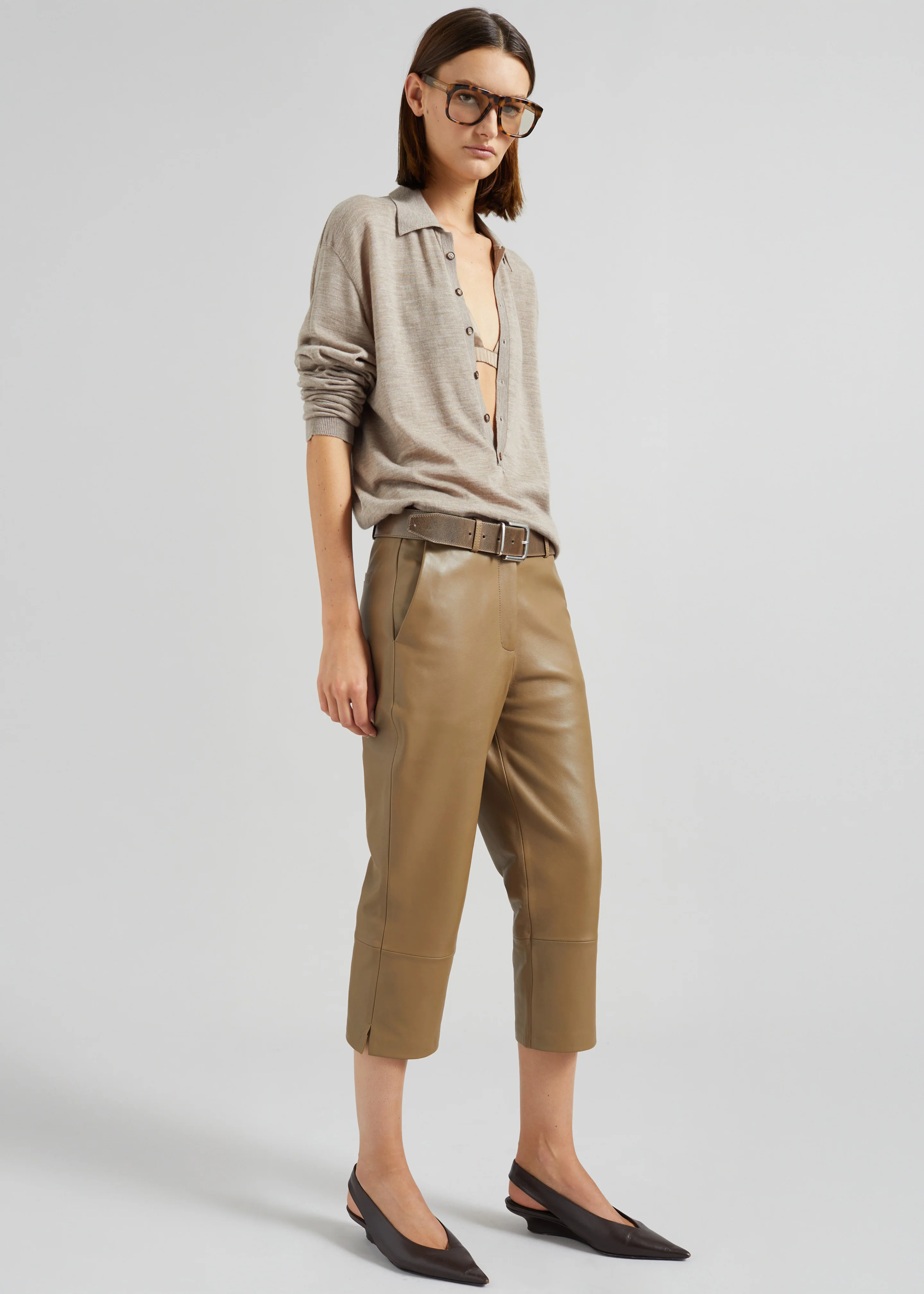 Lior Leather Capri Pants - Camel - Image 5