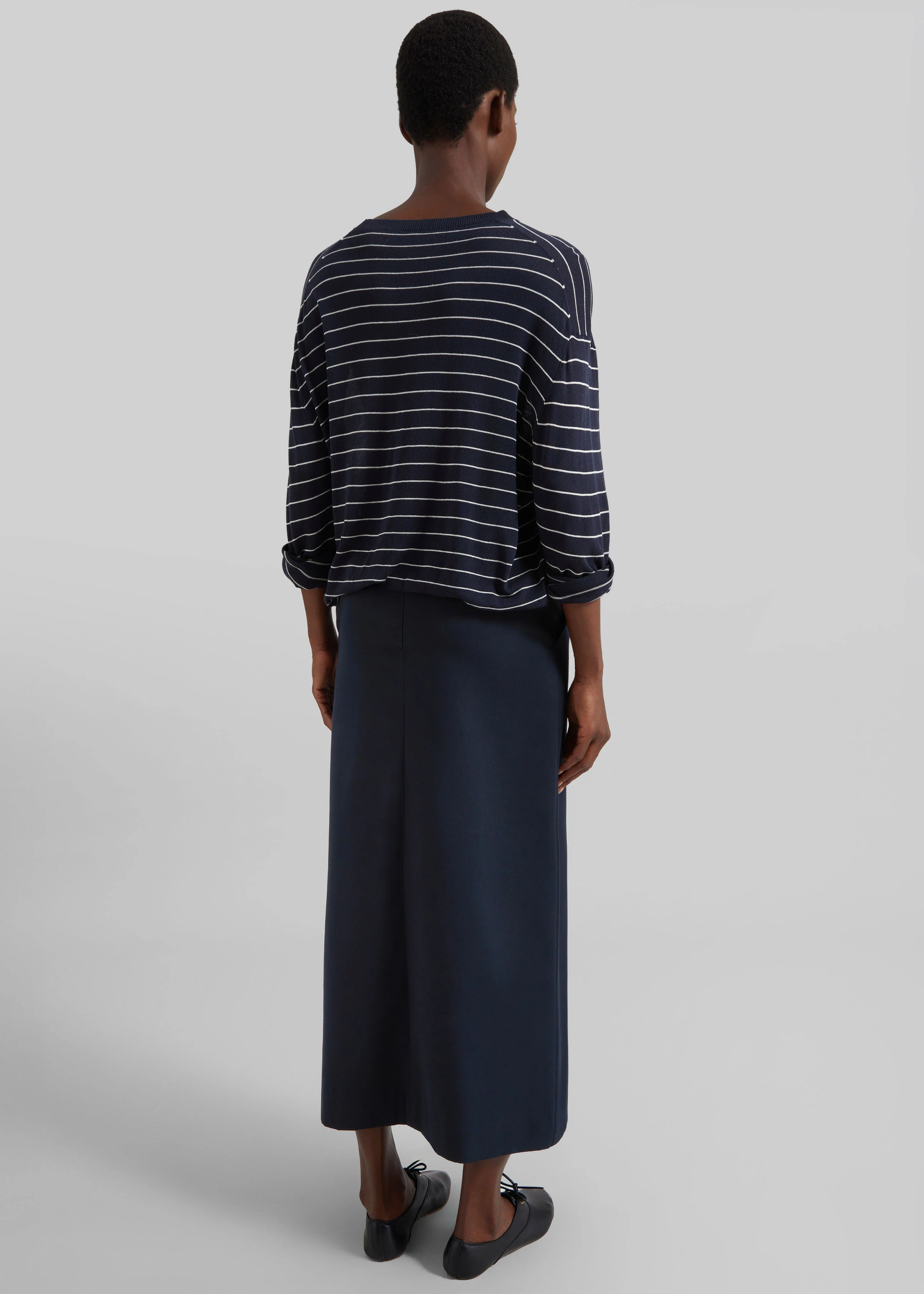 Lisle Front Slit Pencil Skirt - Navy - Image 6