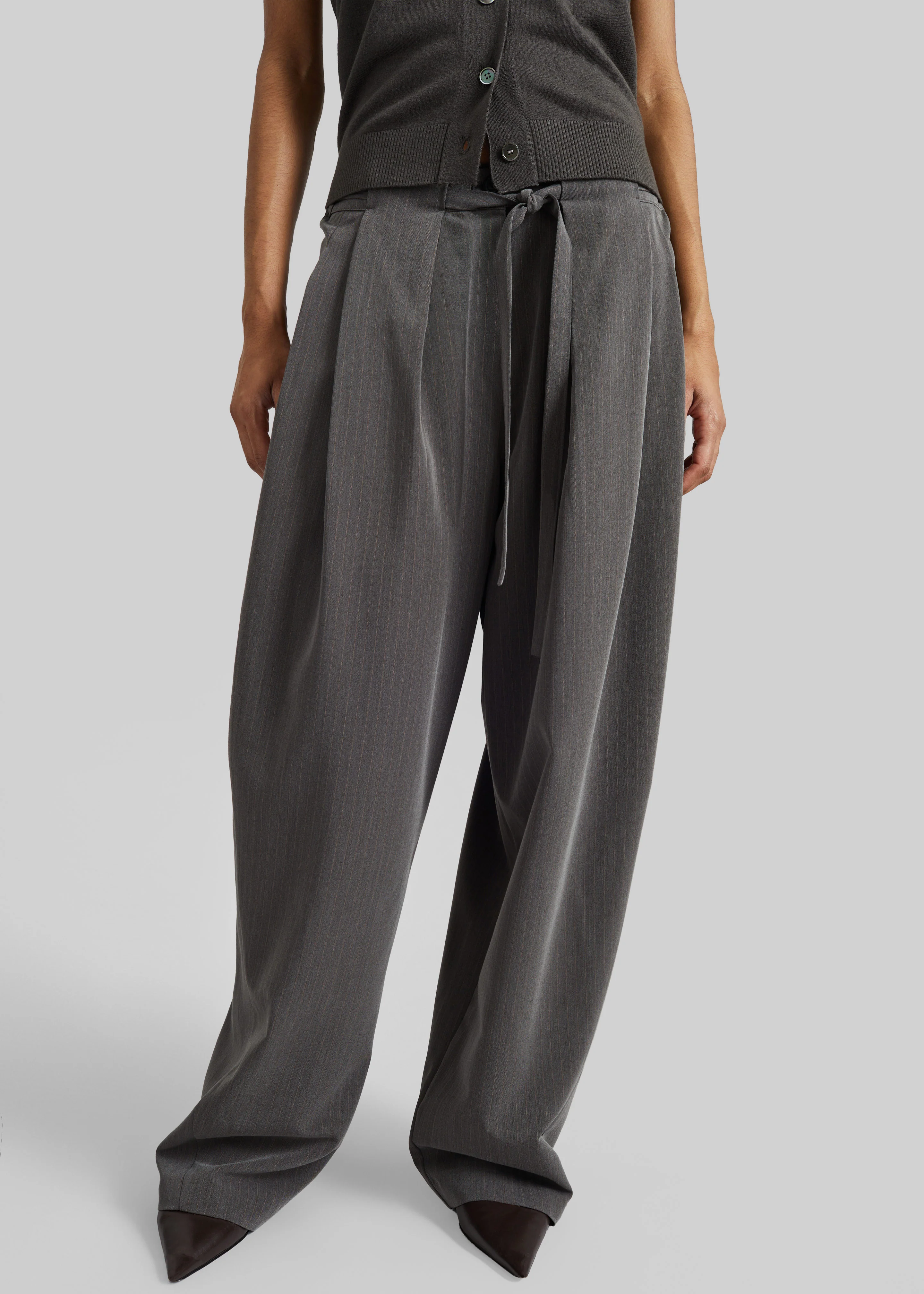 Loire Curved Pants - Charcoal Pinstripe - Image 2