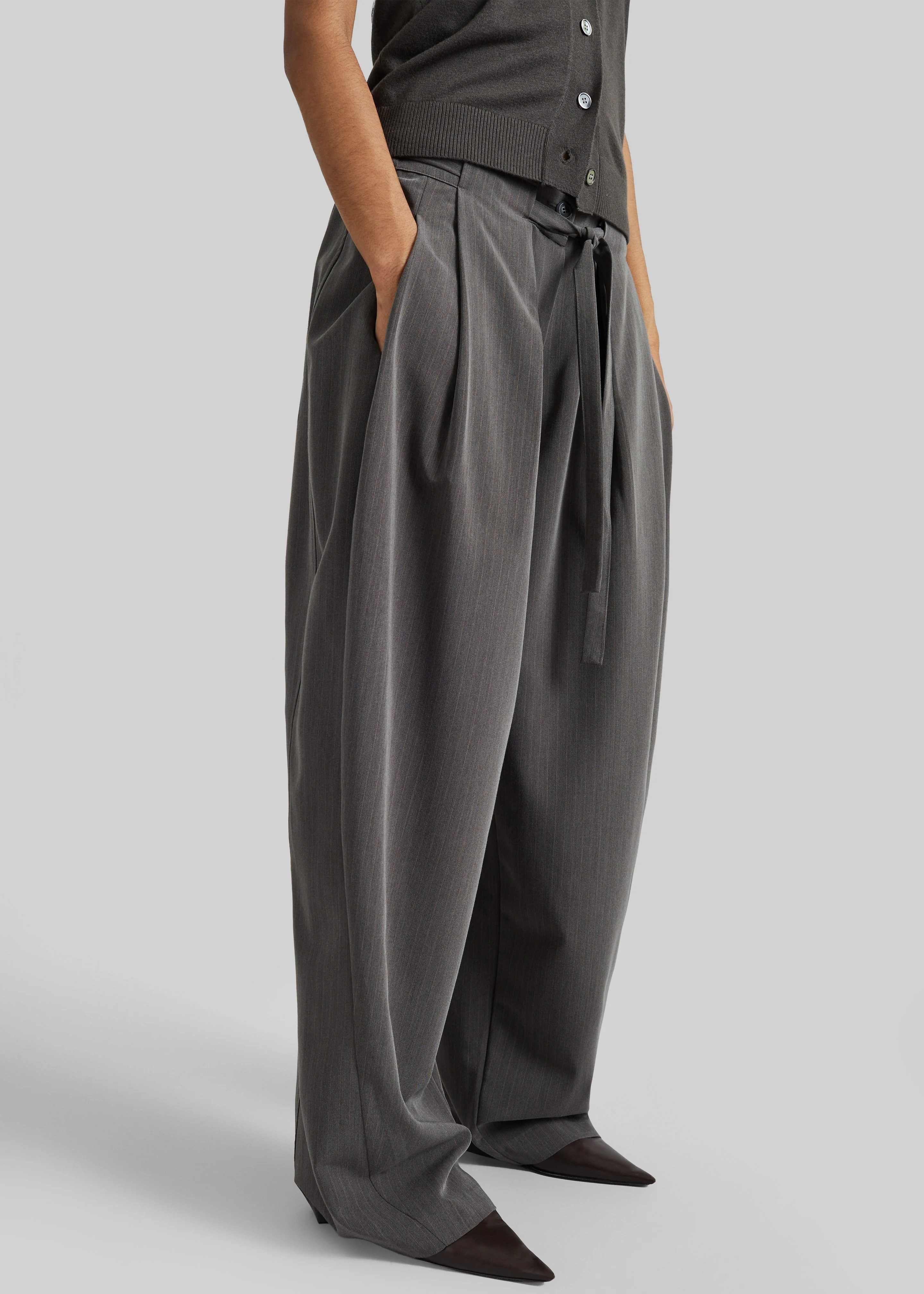 Loire Curved Pants - Charcoal Pinstripe - Image 4