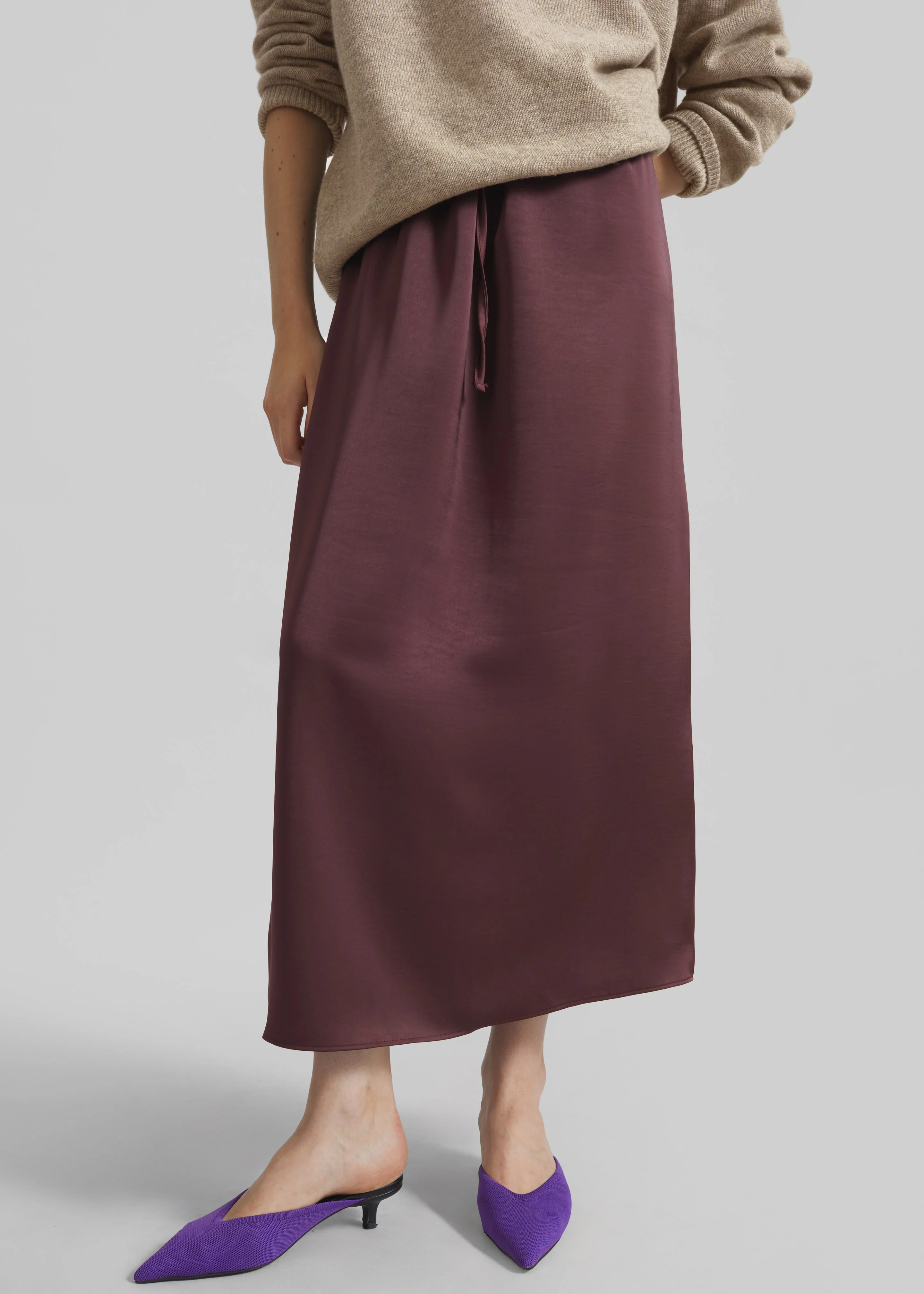 Loray Satin Midi Skirt - Burgundy - Image 3