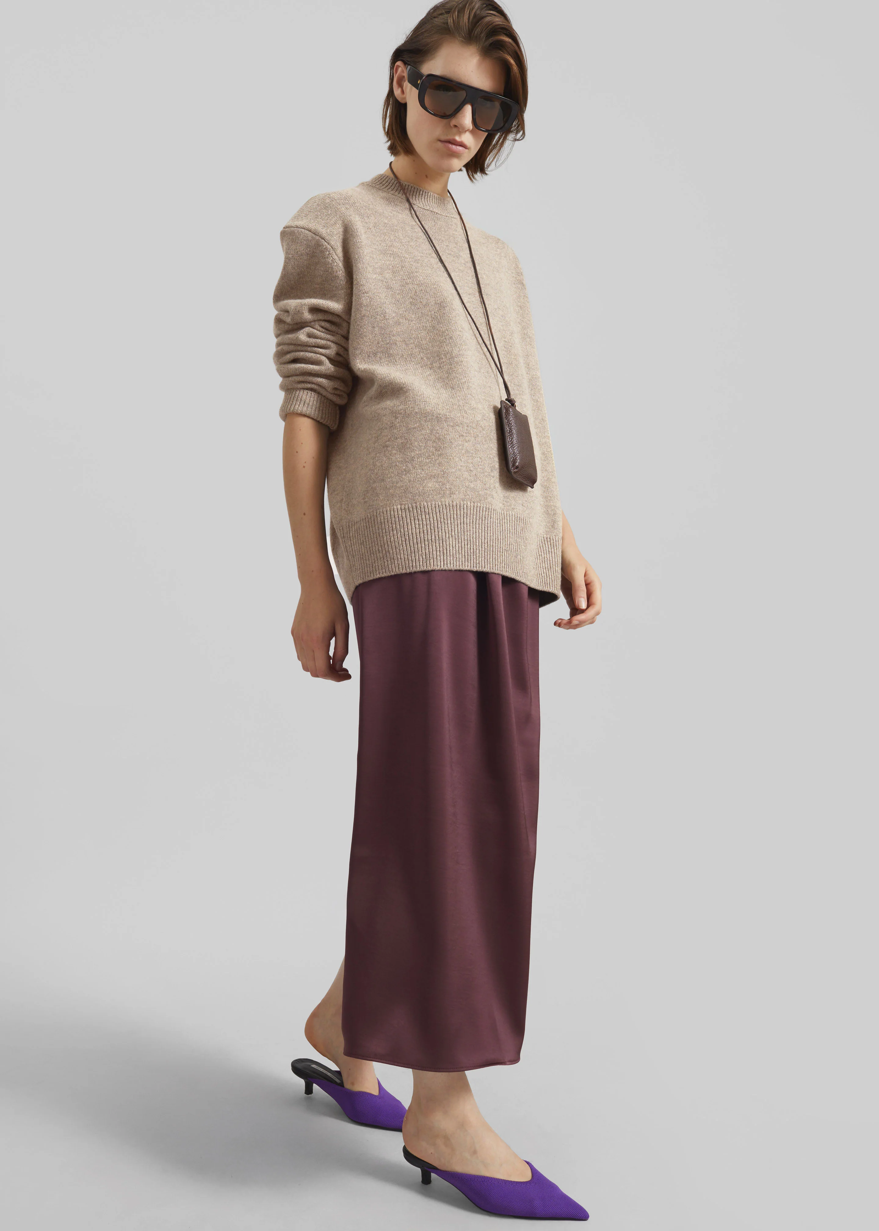 Loray Satin Midi Skirt - Burgundy - Image 4