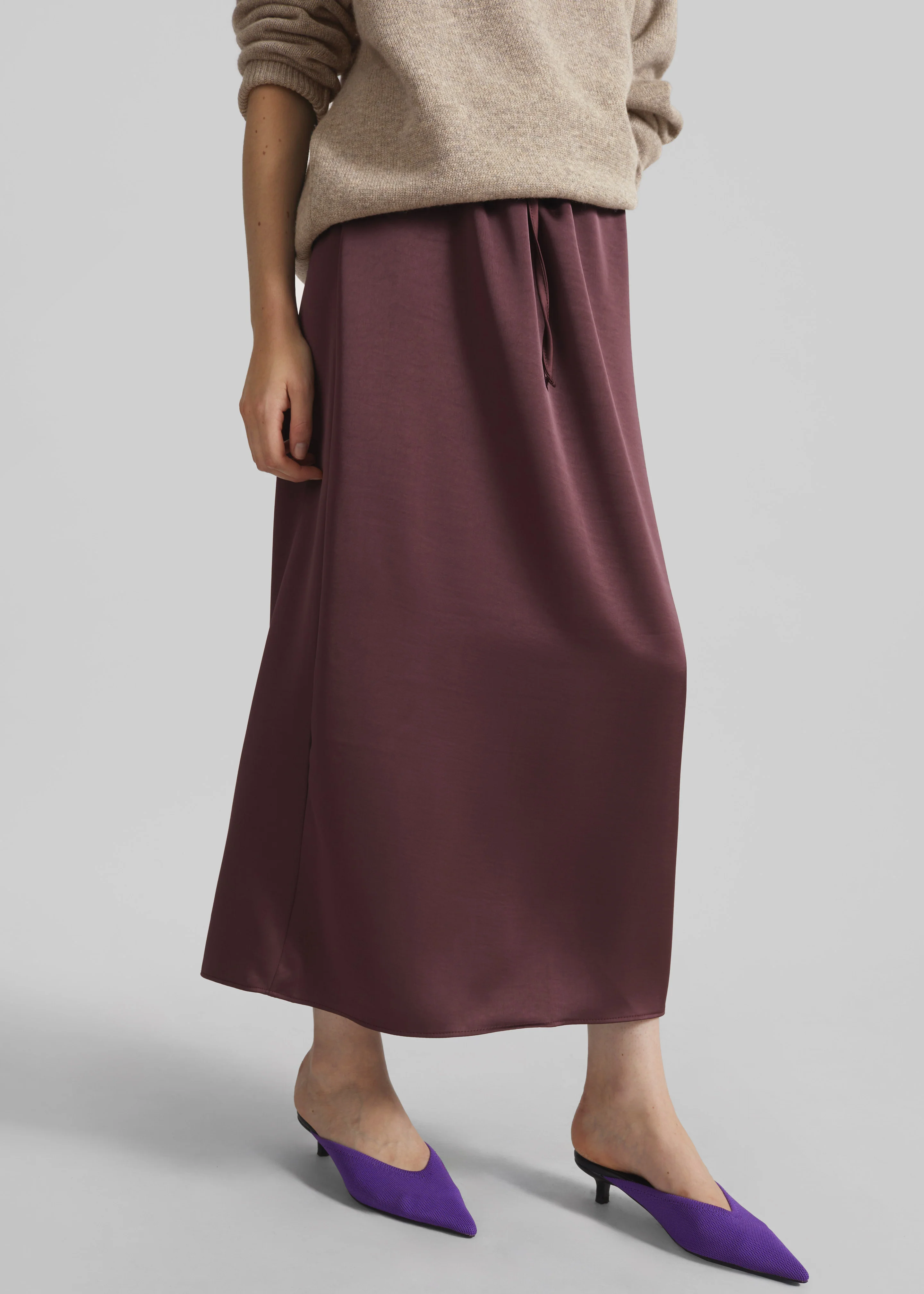 Loray Satin Midi Skirt - Burgundy - Image 5