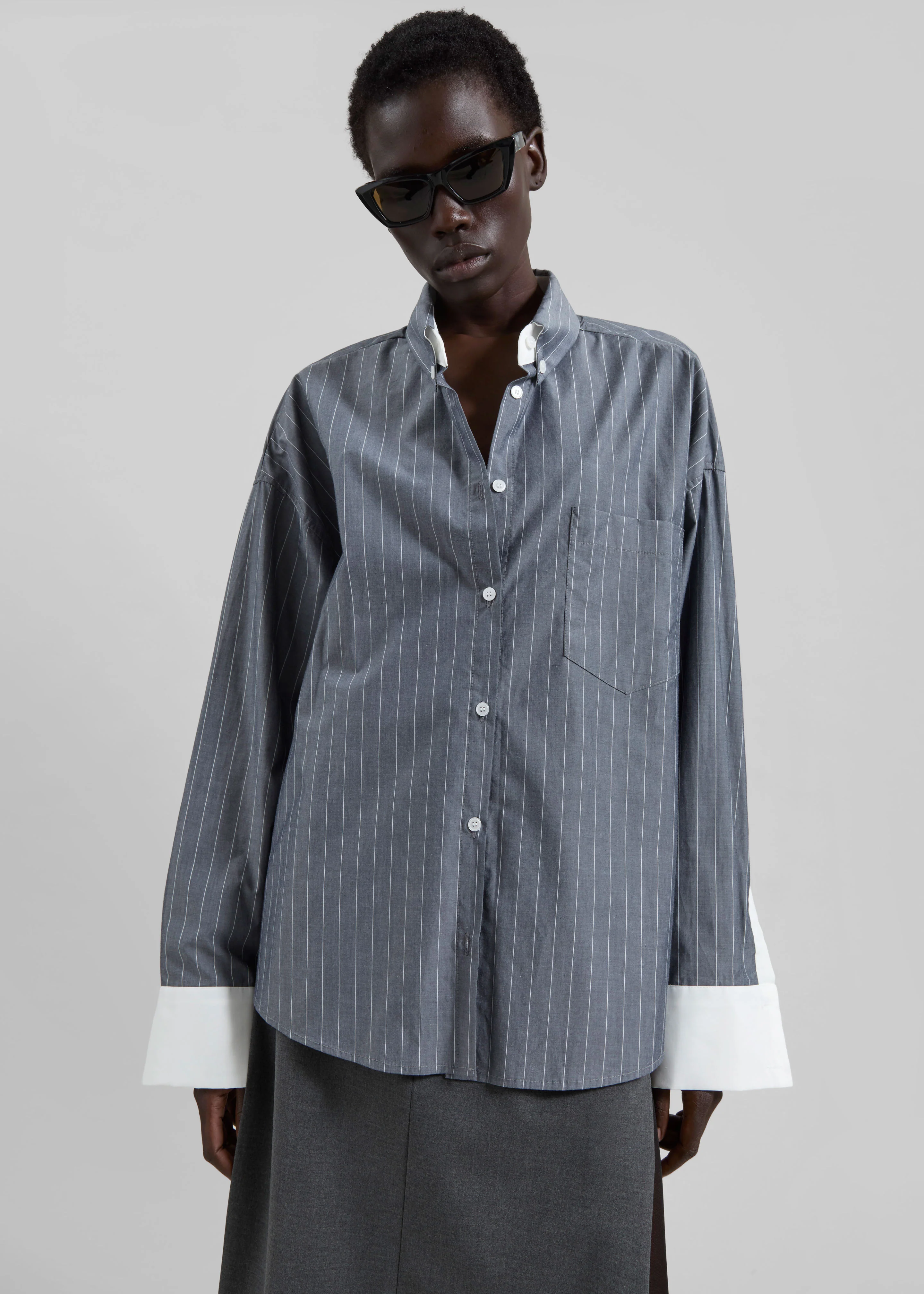 Lorna Shirt - Grey/White Pinstripe - Image 6