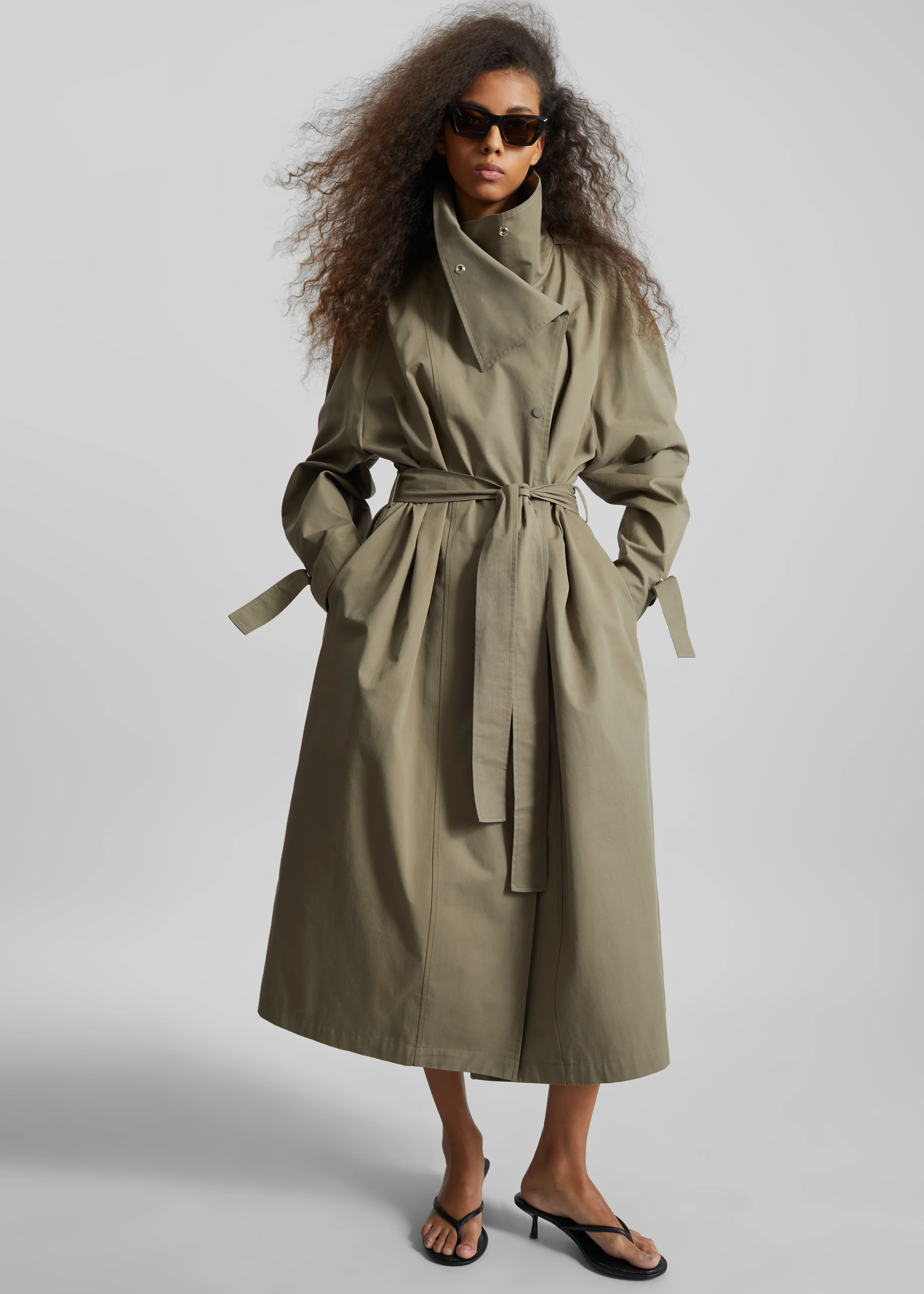 Lottie Wing Collar Trench Coat - Olive - Image 4