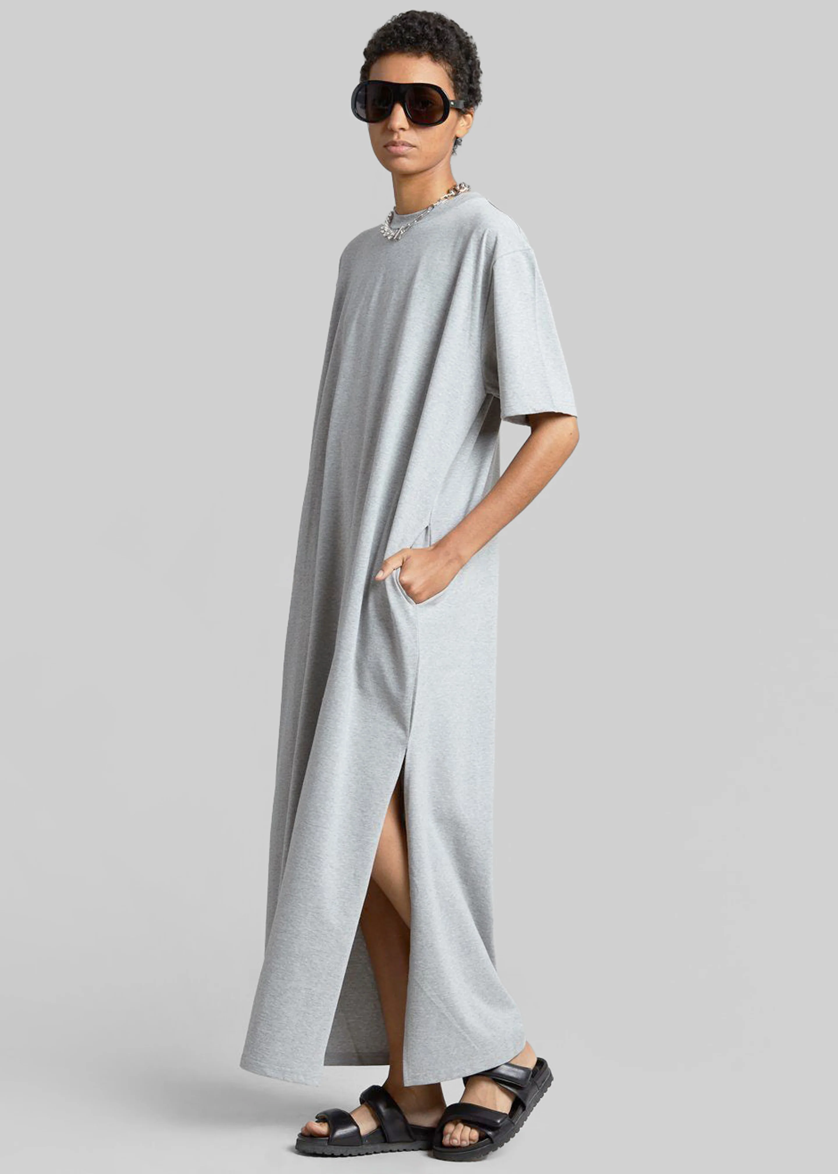 Lou Oversized Tee Dress - Heather Grey - Image 3