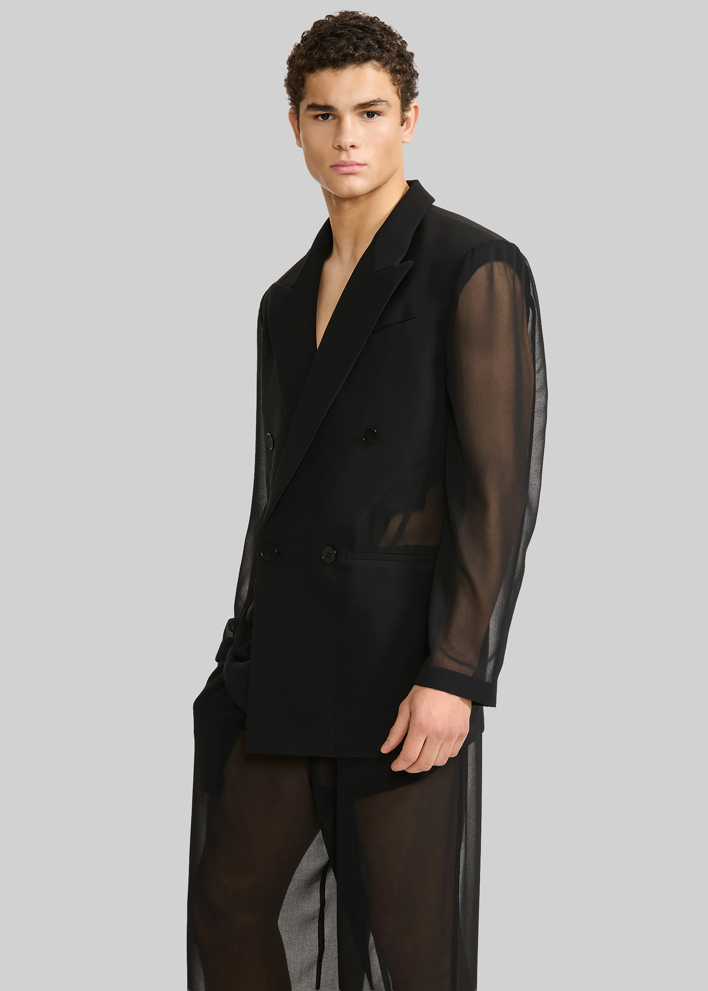 Louis Gabriel Nouchi 4-Button Double-Breasted Sheer Jacket - Black - Image 4
