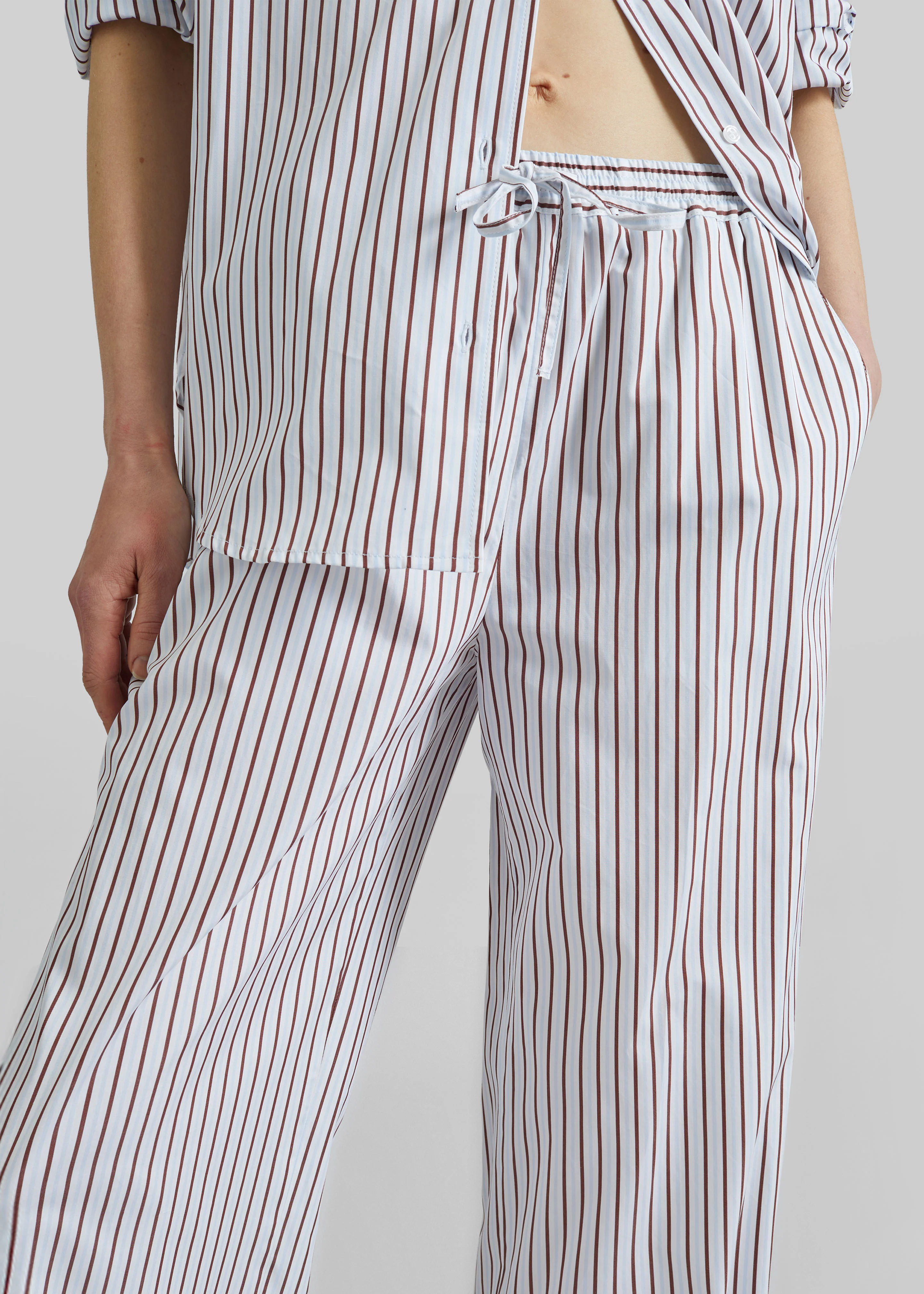 Loulou de Saison Cisco Striped Cotton Trousers - Dark Red/Light Blue - Image 3
