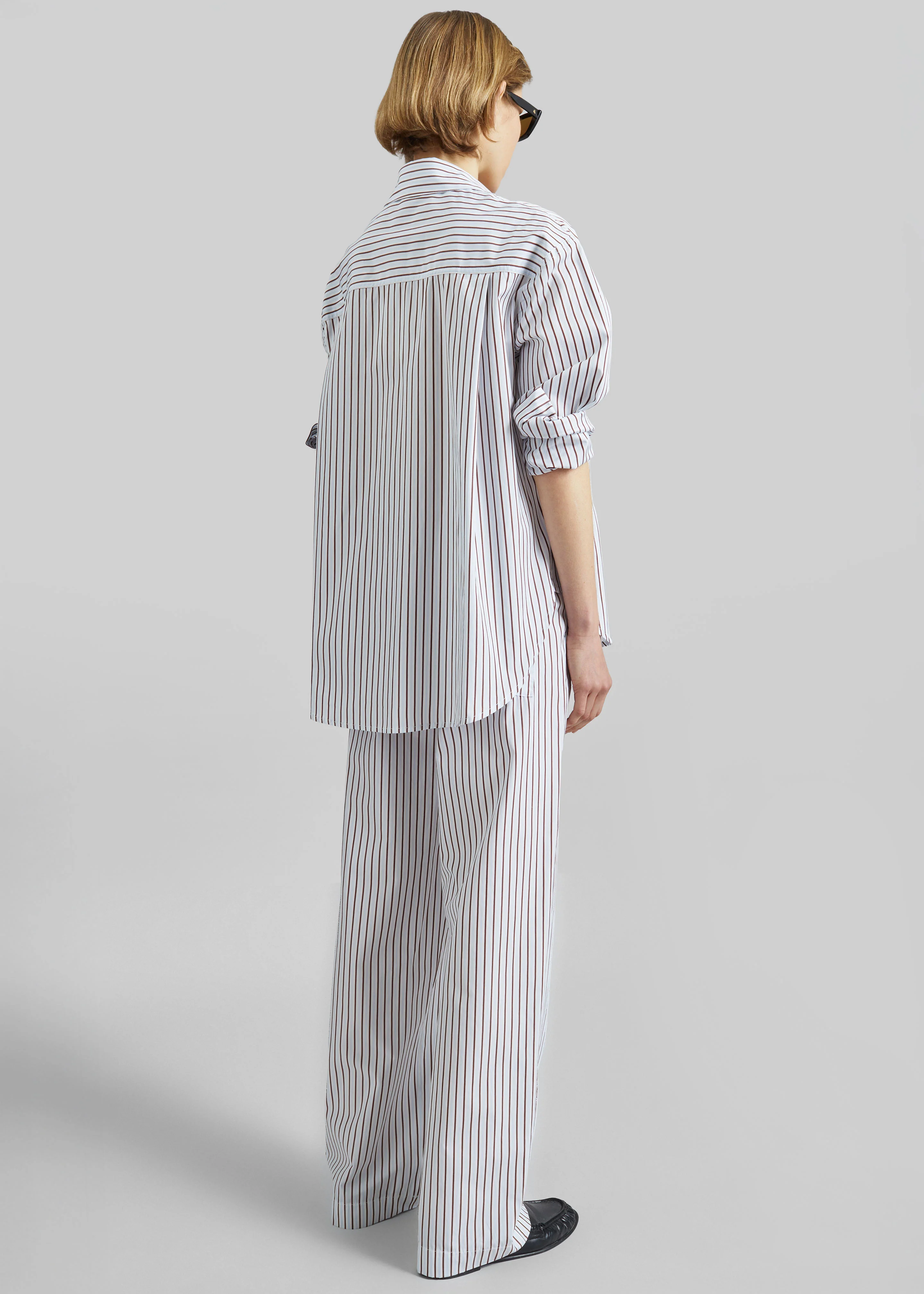 Loulou de Saison Cisco Striped Cotton Trousers - Dark Red/Light Blue - Image 4