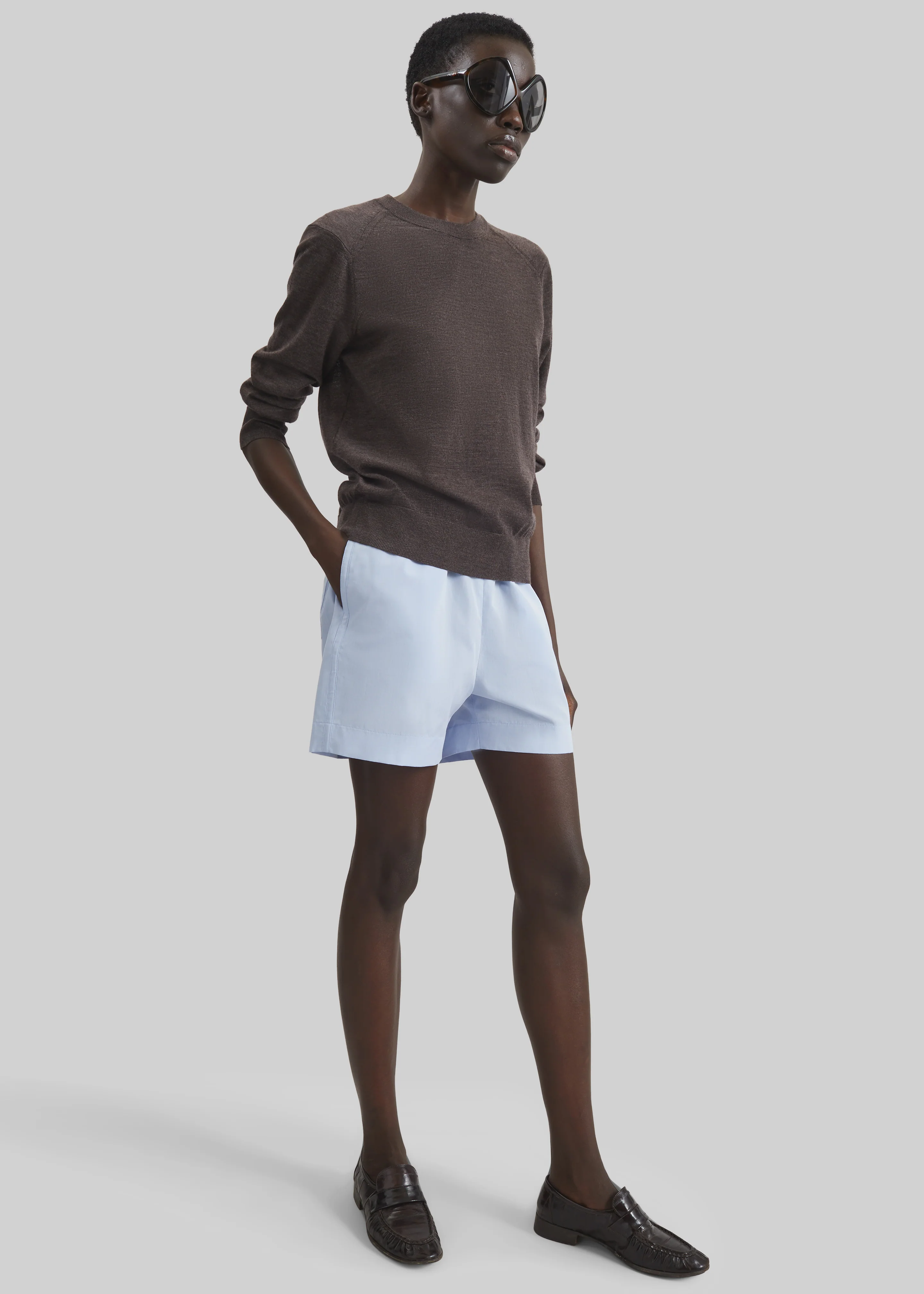 Loulou de Saison Ditto Fluid Cashmere Sweater - Brown Melange - Image 3