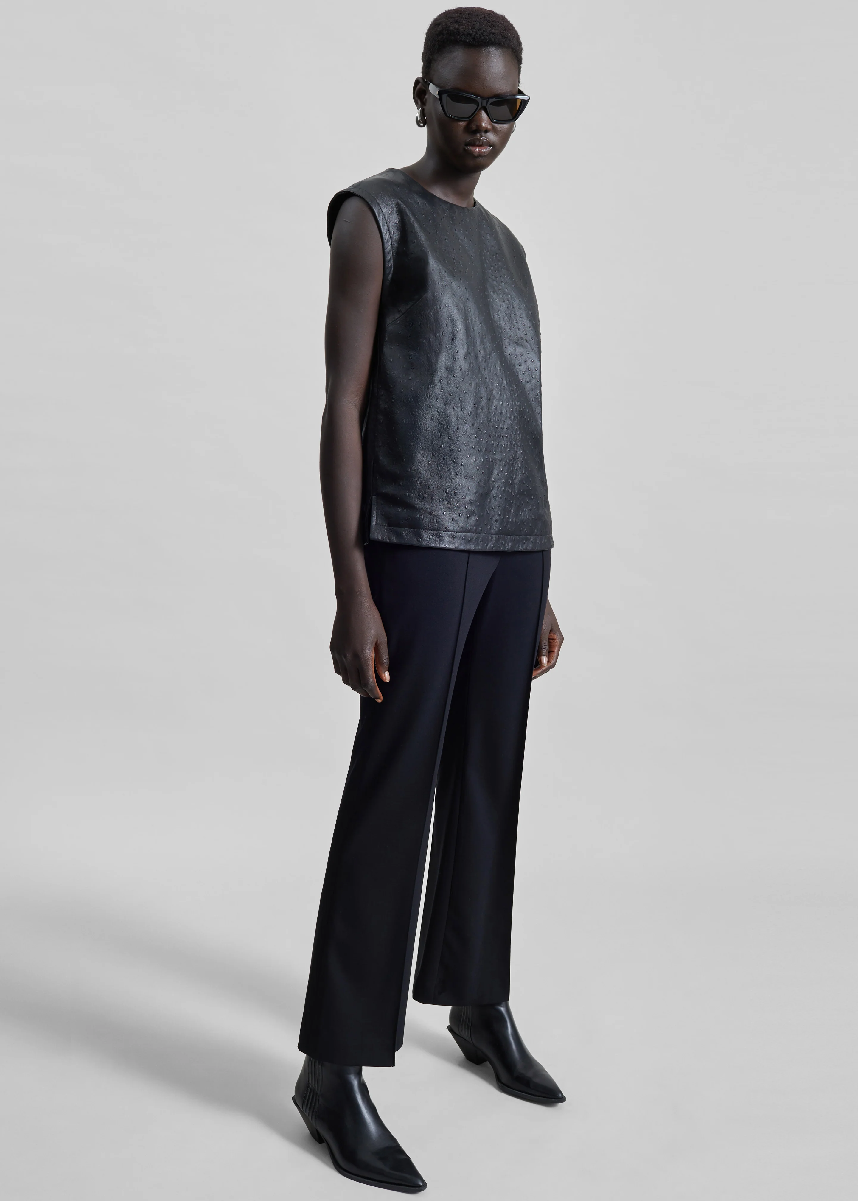 Loulou de Saison Fiza Ostrich-Effect Leather Top - Black - Image 3