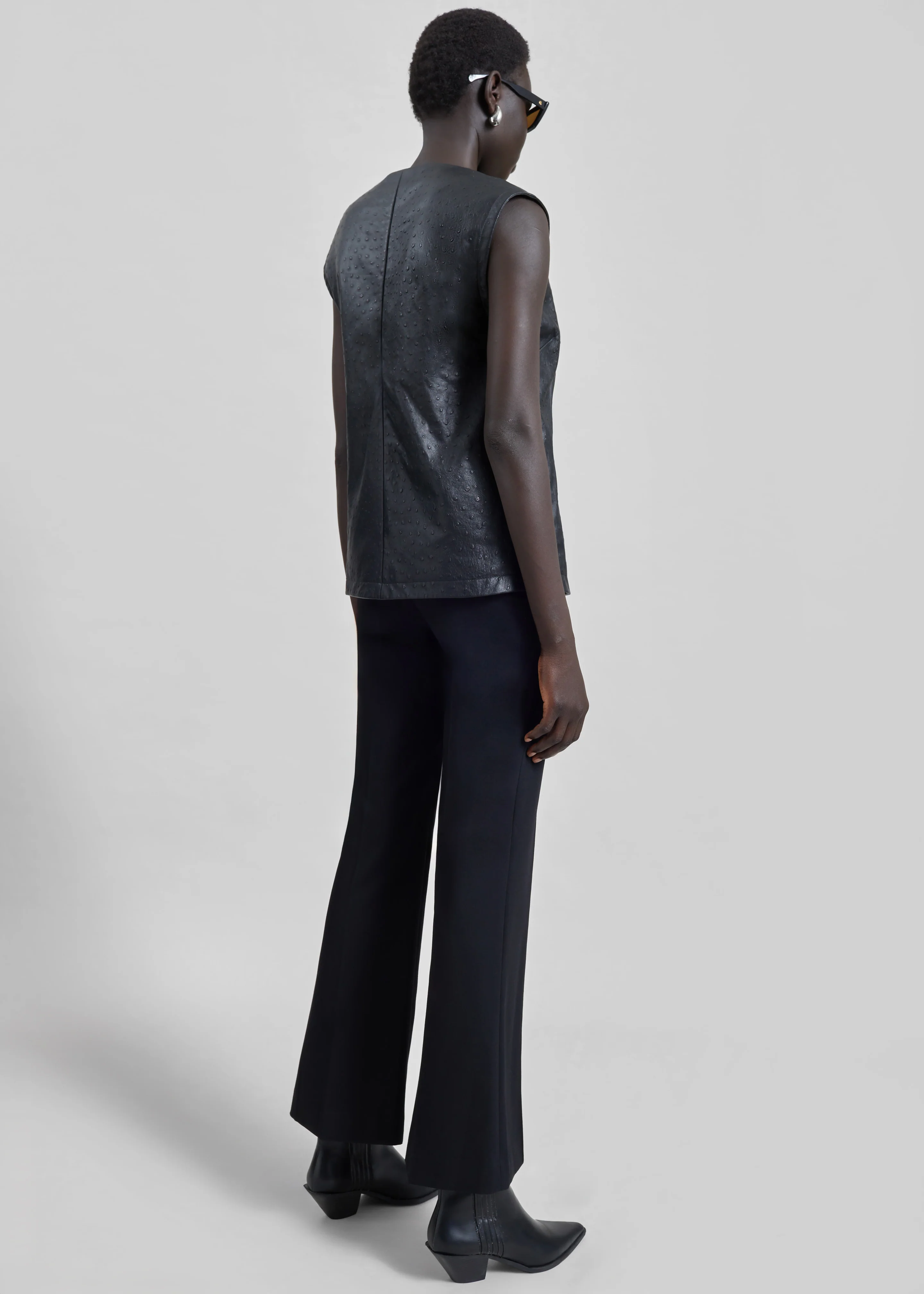 Loulou de Saison Fiza Ostrich-Effect Leather Top - Black - Image 5