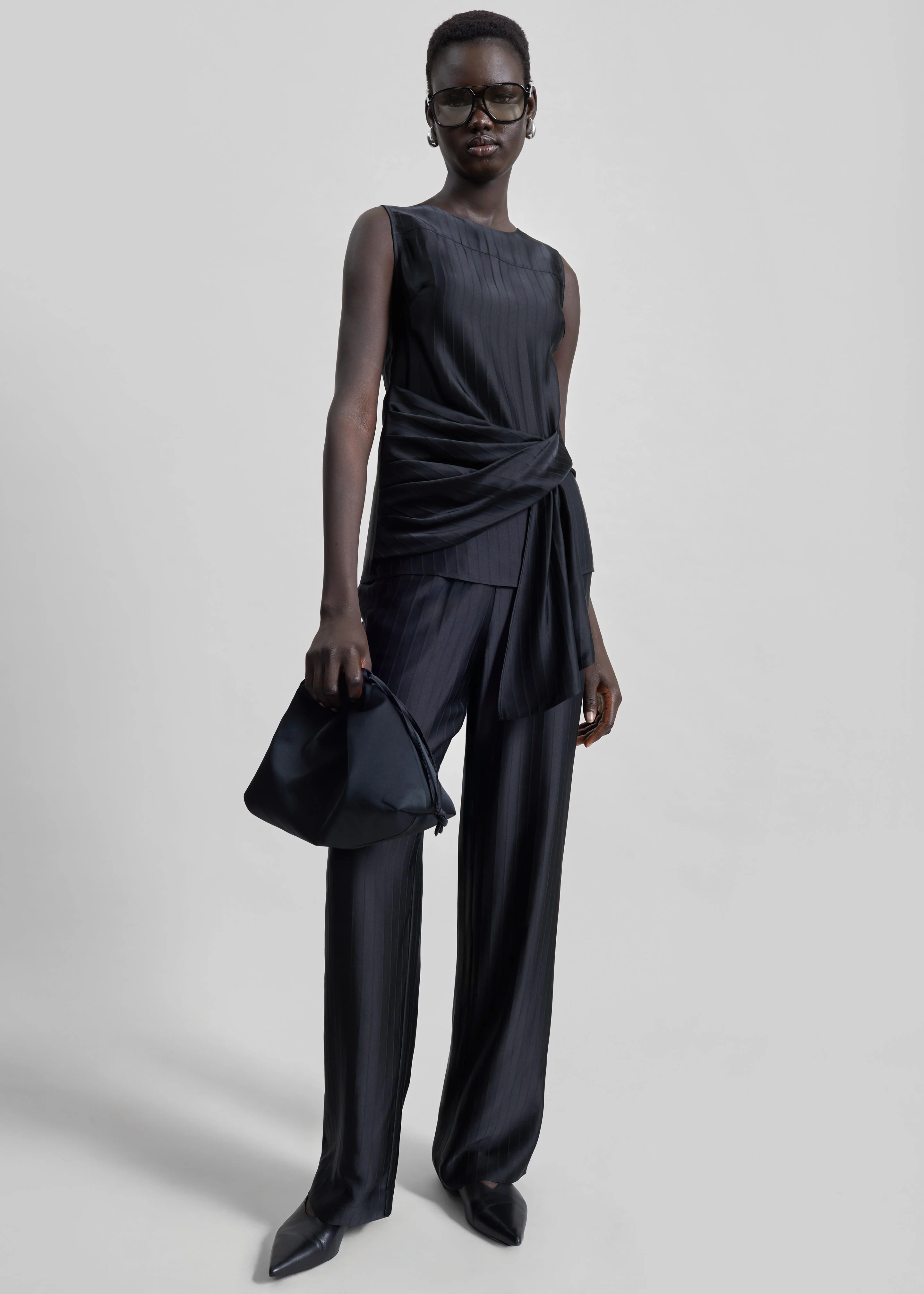 Loulou de Saison Fonda Draped Top - Black - Image 3