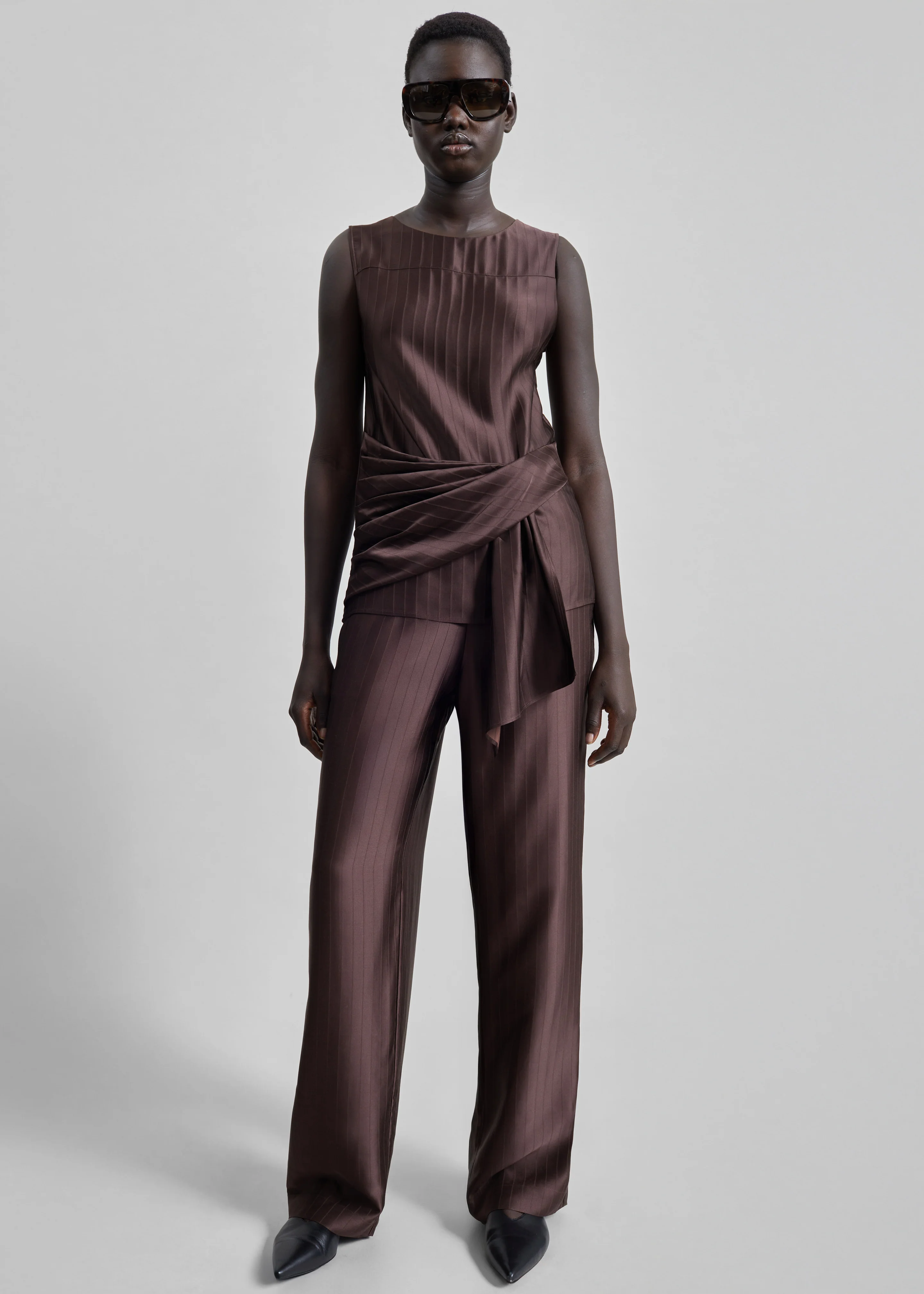 Loulou de Saison Fonda Draped Top - Dark Brown - Image 4