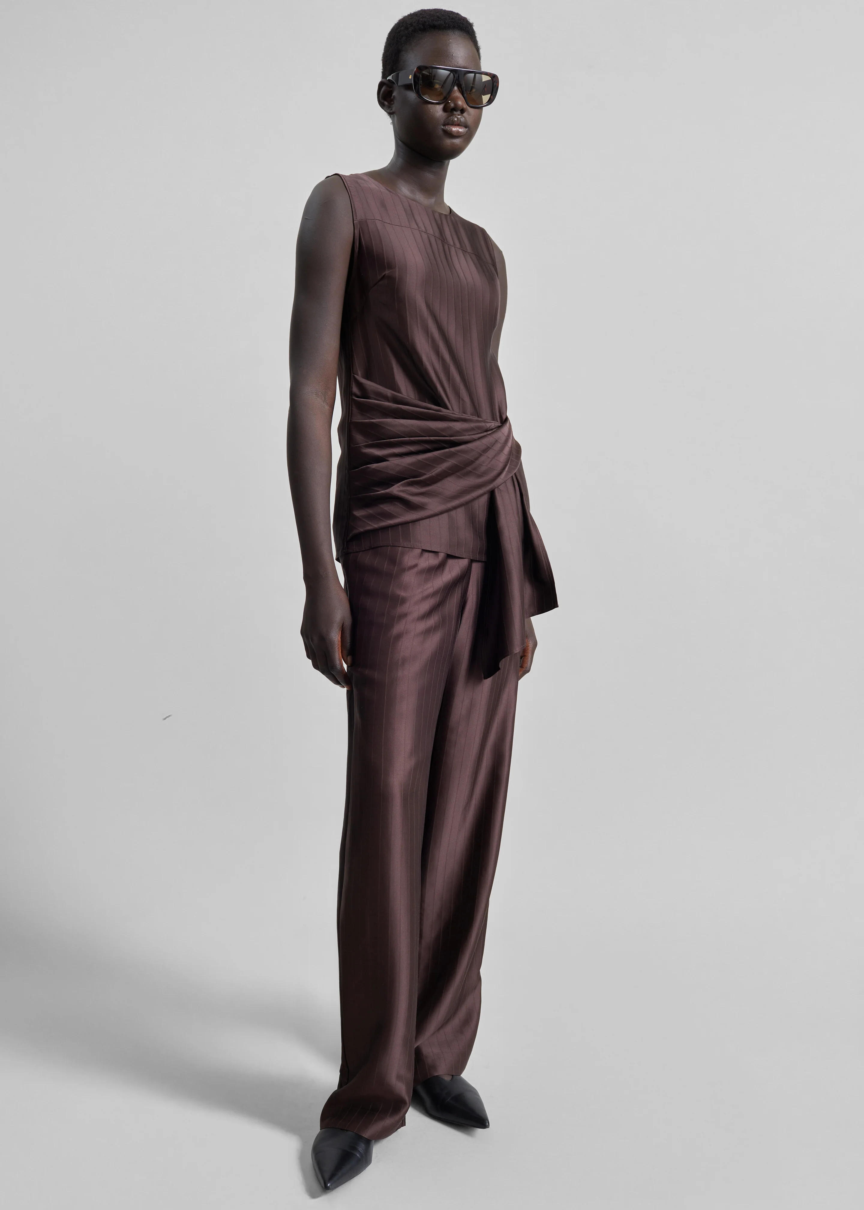 Loulou de Saison Fonda Draped Top - Dark Brown - Image 5
