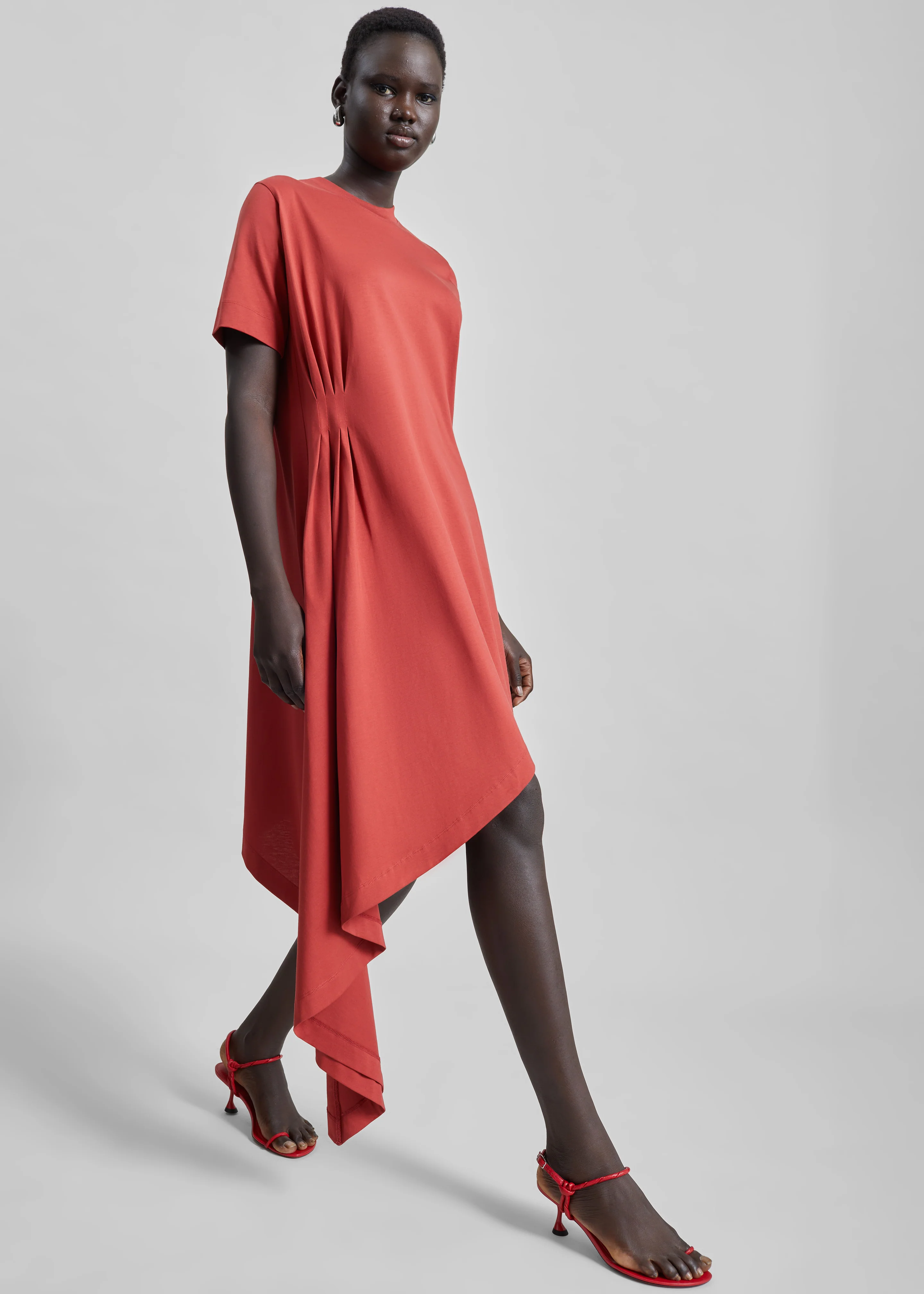 Loulou de Saison Igari Asymmetric T-Shirt Dress - Red - Image 3