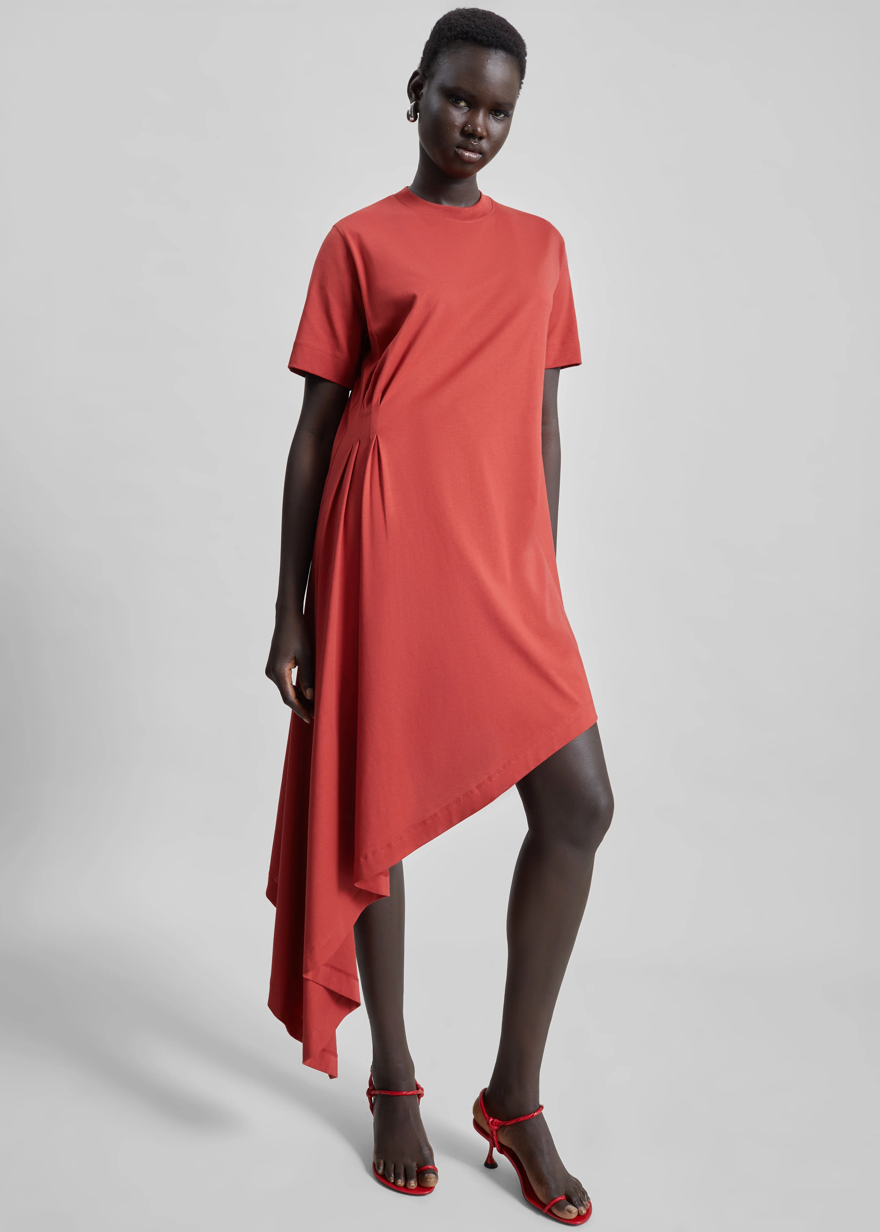 Loulou de Saison Igari Asymmetric T-Shirt Dress - Red - Image 4
