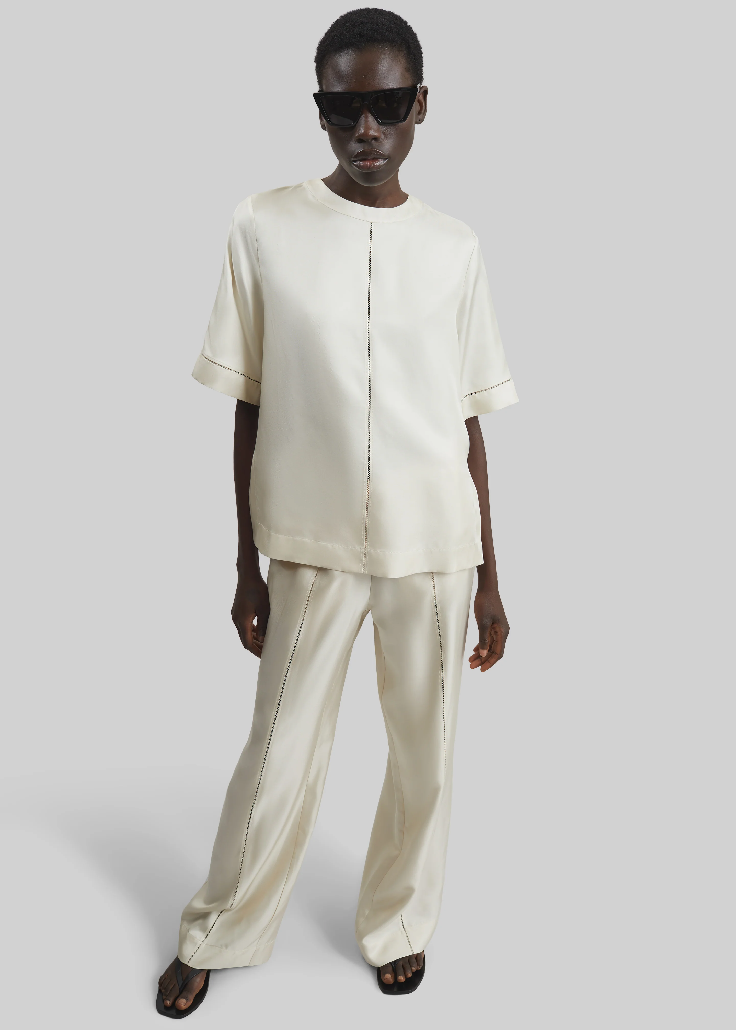 Loulou de Saison Lars Silk Twill Trousers - Ivory - Image 2