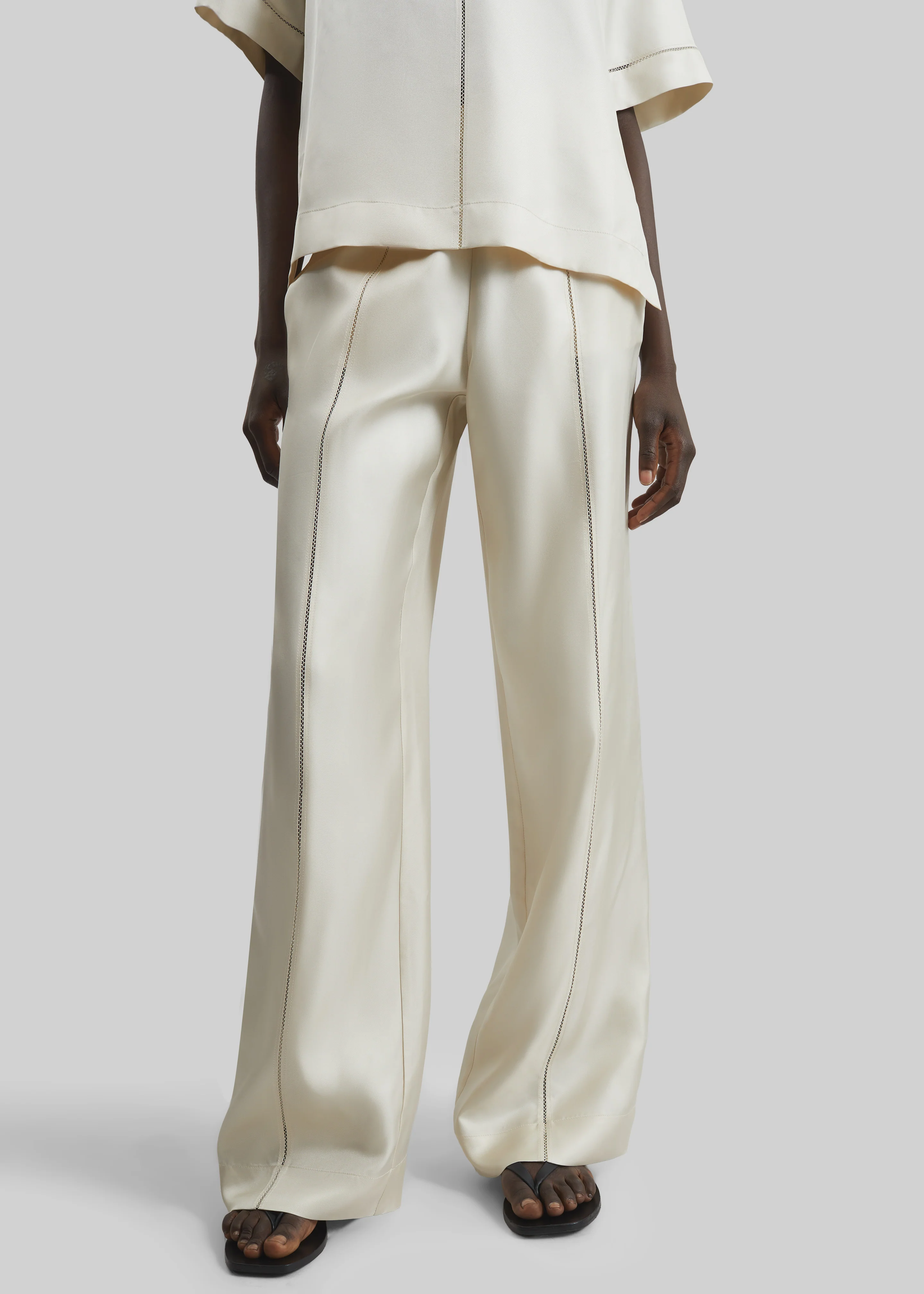 Loulou de Saison Lars Silk Twill Trousers - Ivory - Image 3