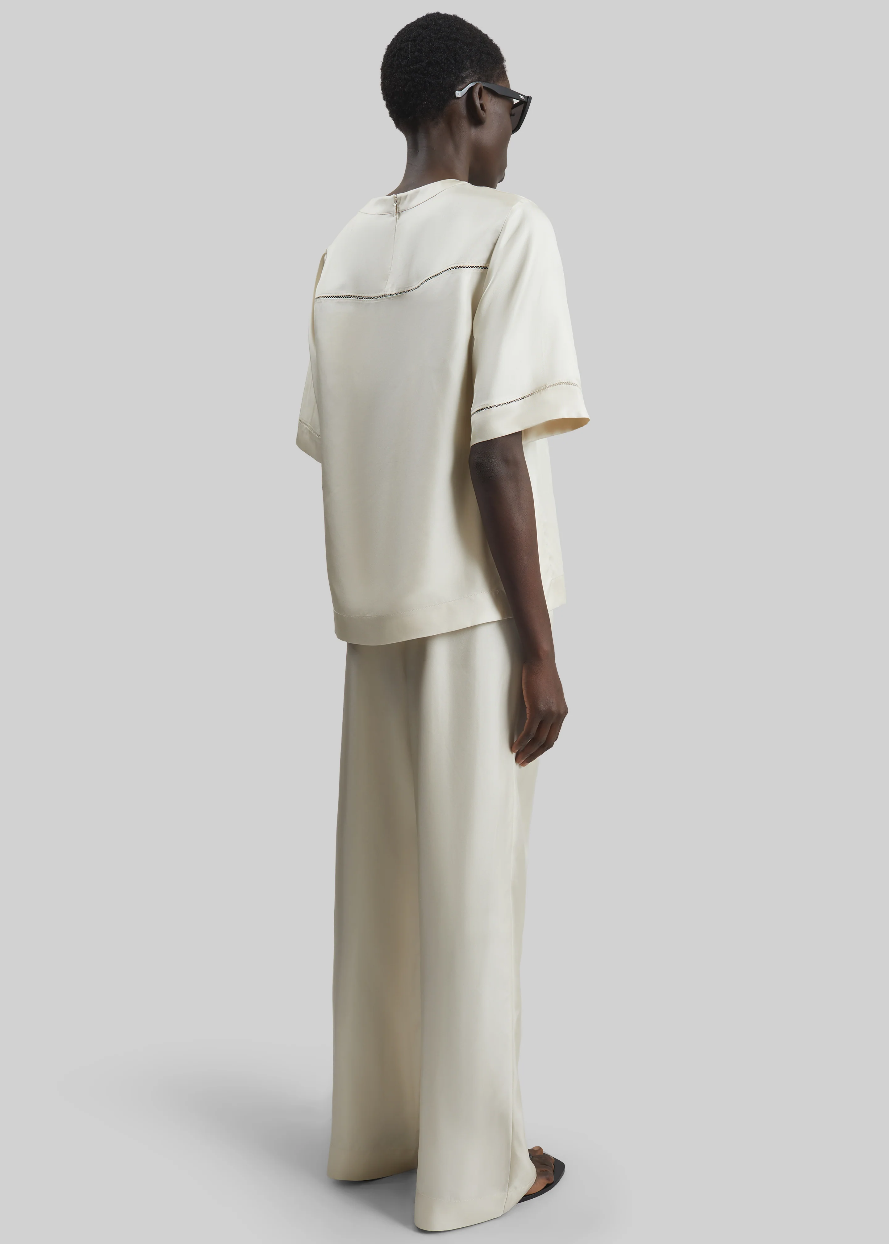 Loulou de Saison Lars Silk Twill Trousers - Ivory - Image 5