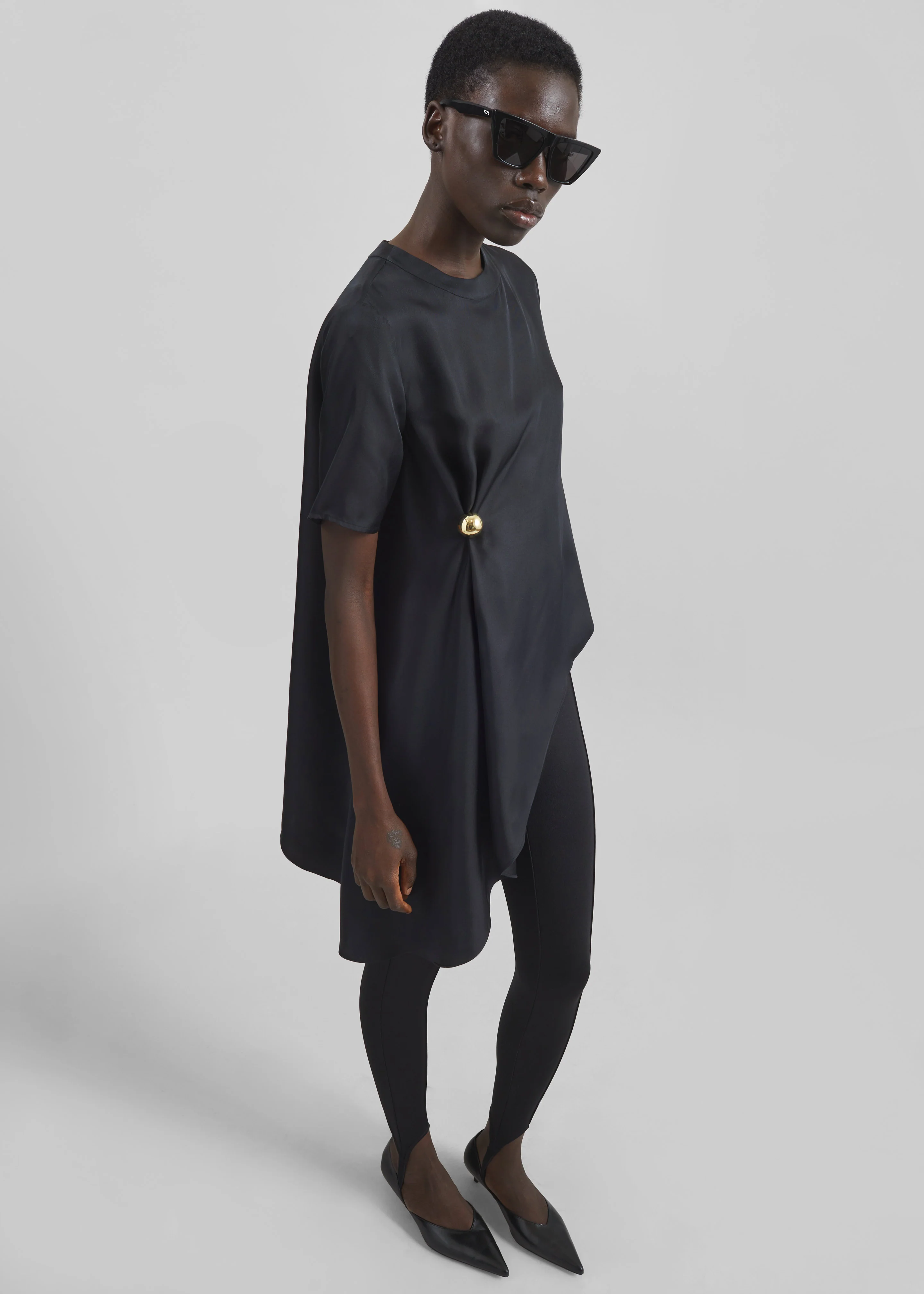 Loulou de Saison Madea Asymmetric Silk Twill Top - Black - Image 2