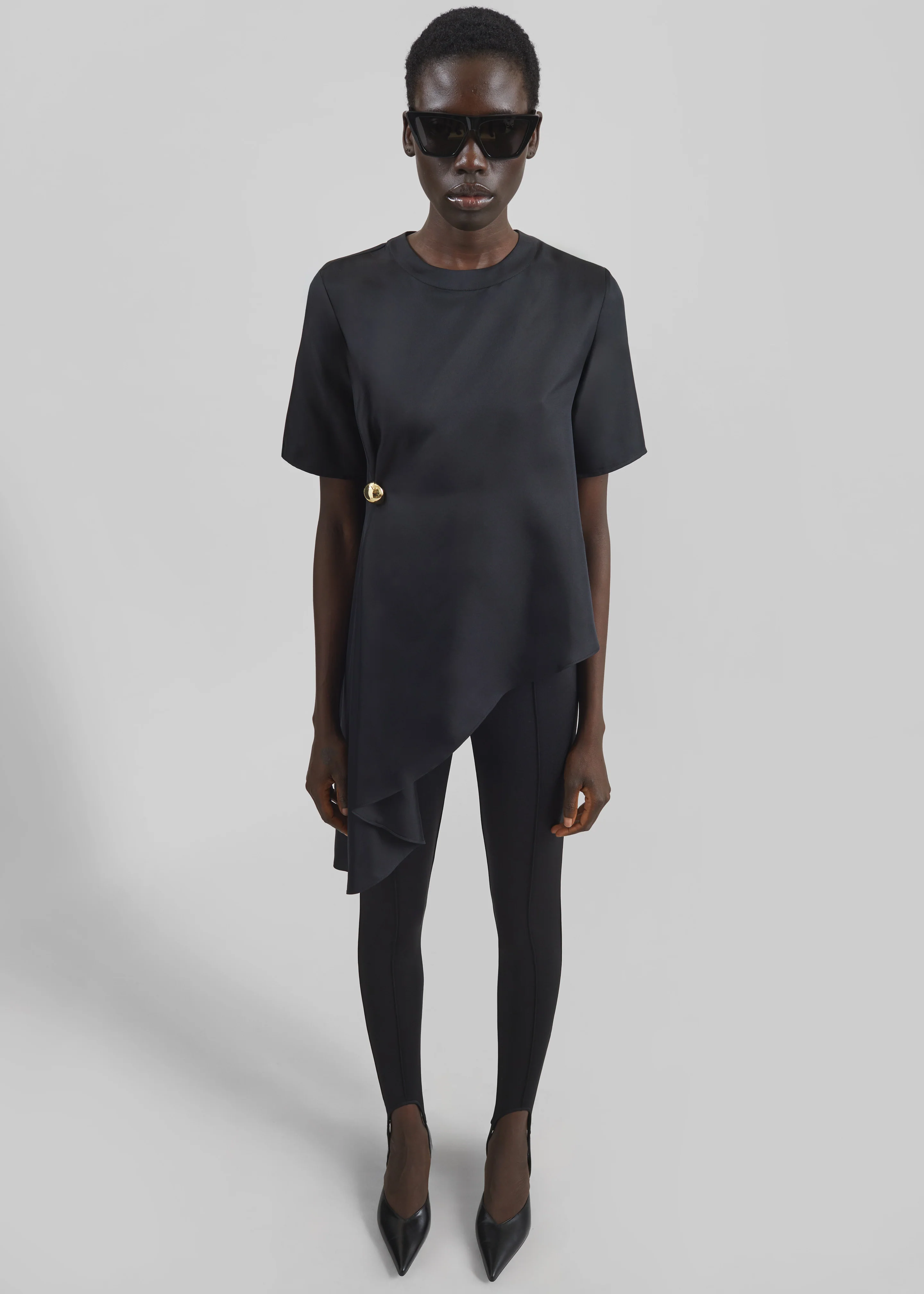 Loulou de Saison Madea Asymmetric Silk Twill Top - Black - Image 4